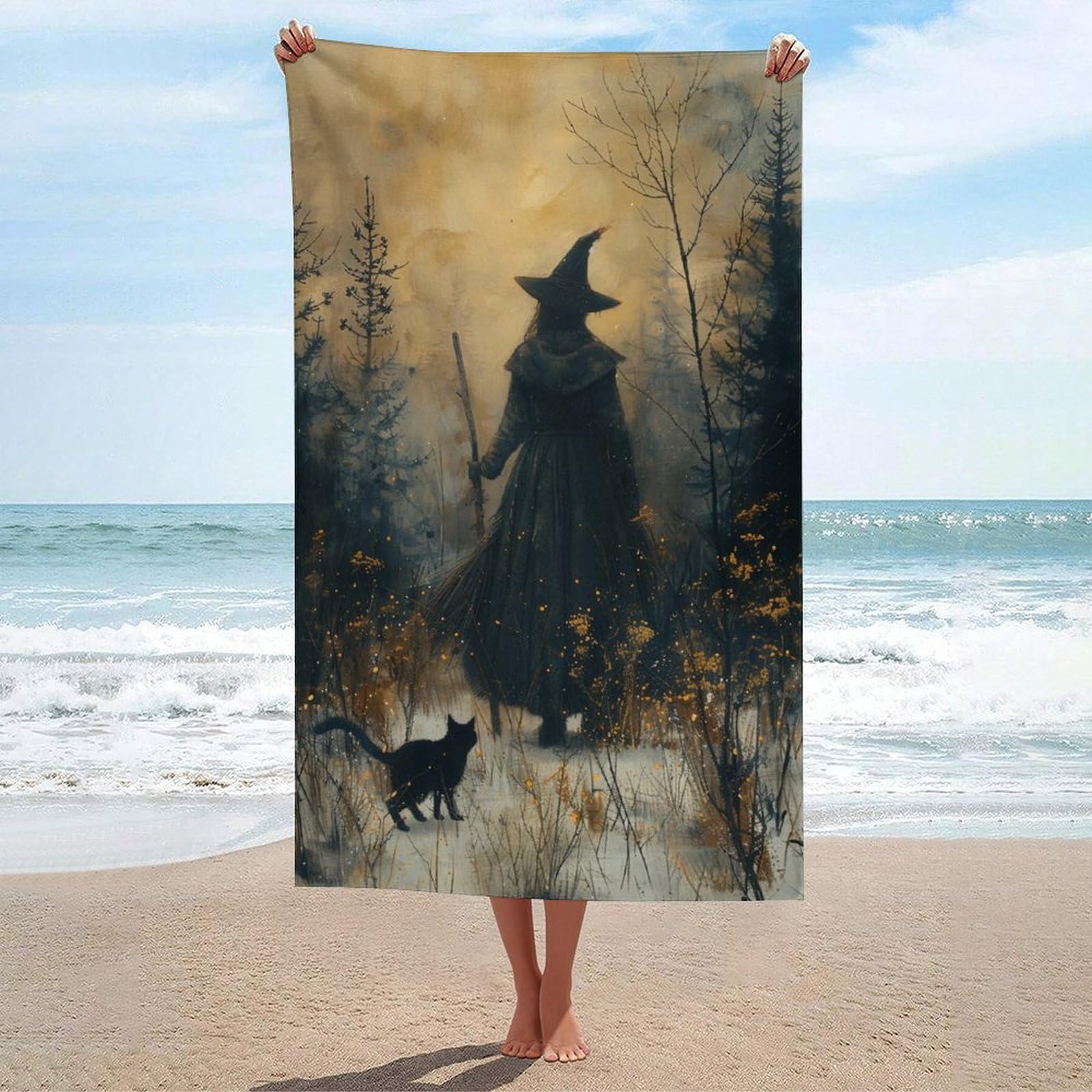 sinyumoney Witch in Winter Forest Bathroom Towels Oversized Highly Absorbent Quick Dry Beach Towel for Outdoor Pool Garden Holiday 130cm*80cm