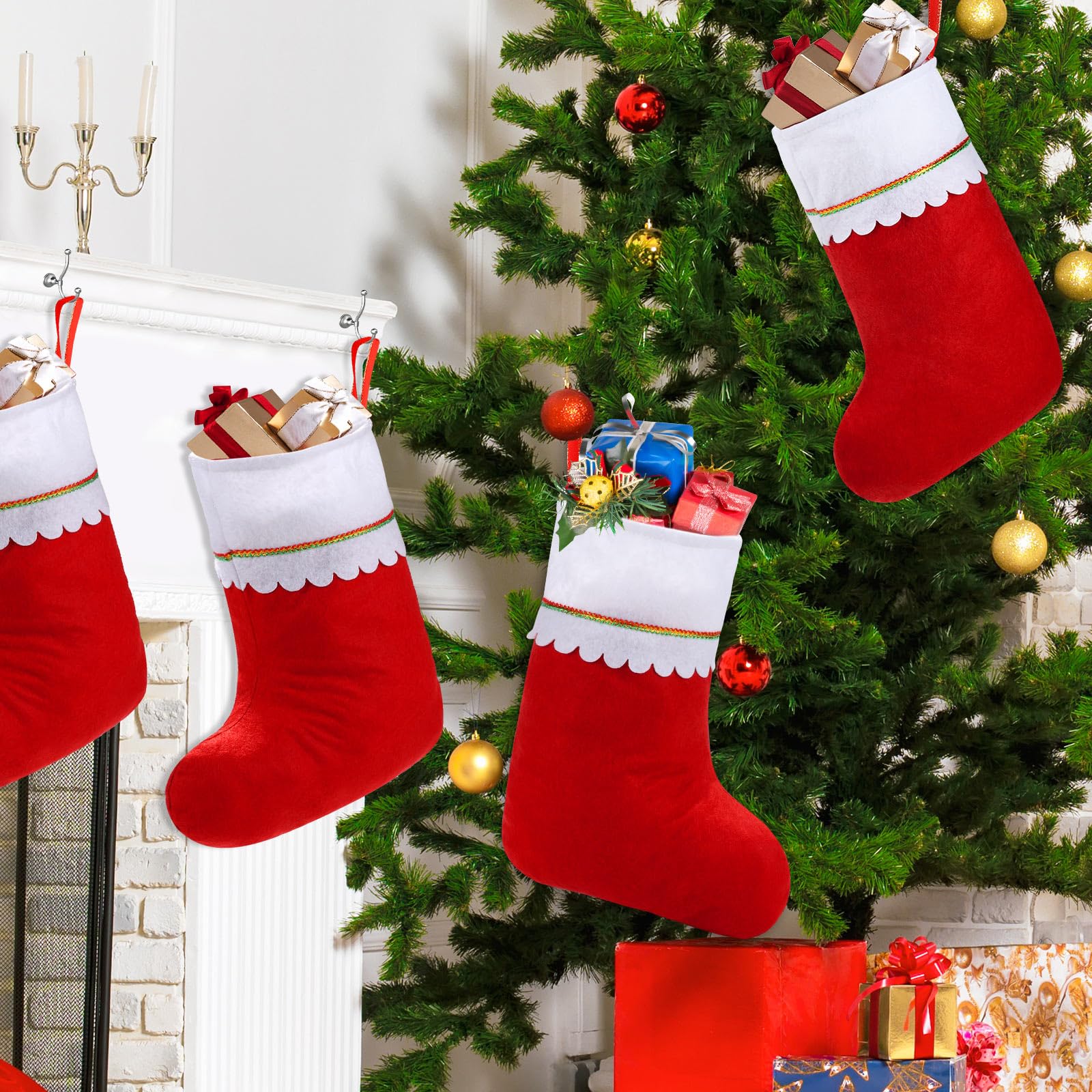 36 Stück rote Filz-Weihnachtsstrümpfe Bulk 45,7 cm Xmas Kamin Hängende Strümpfe Weihnachten Urlaub Dekoration Strümpfe Party Favors Strümpfe für Weihnachtsdekoration