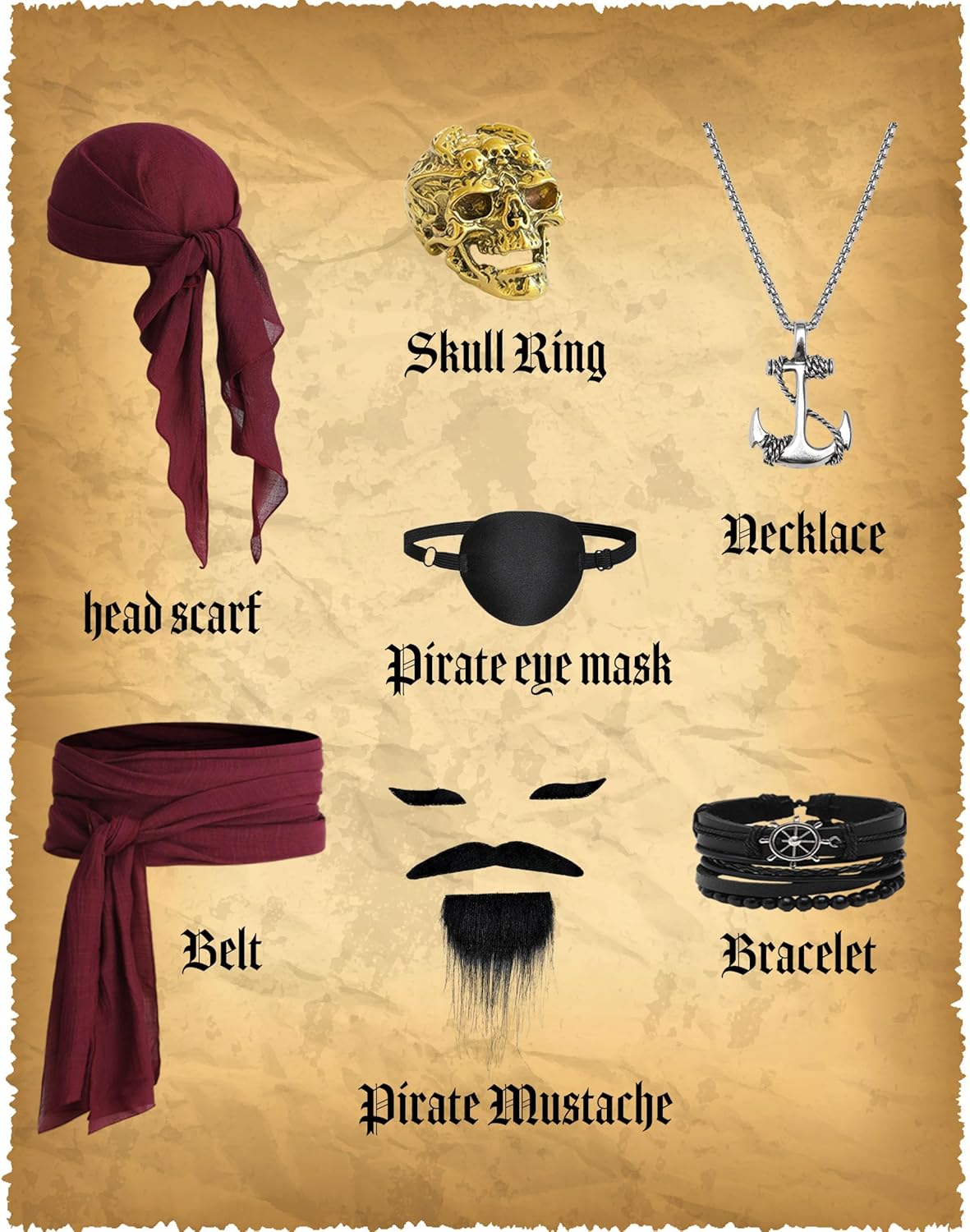 Vanderdyken 9 Pcs Pirate Costume Men Medieval Costume Renaissance Viking Outfit with Shirt Pant Accessories Set for Halloween