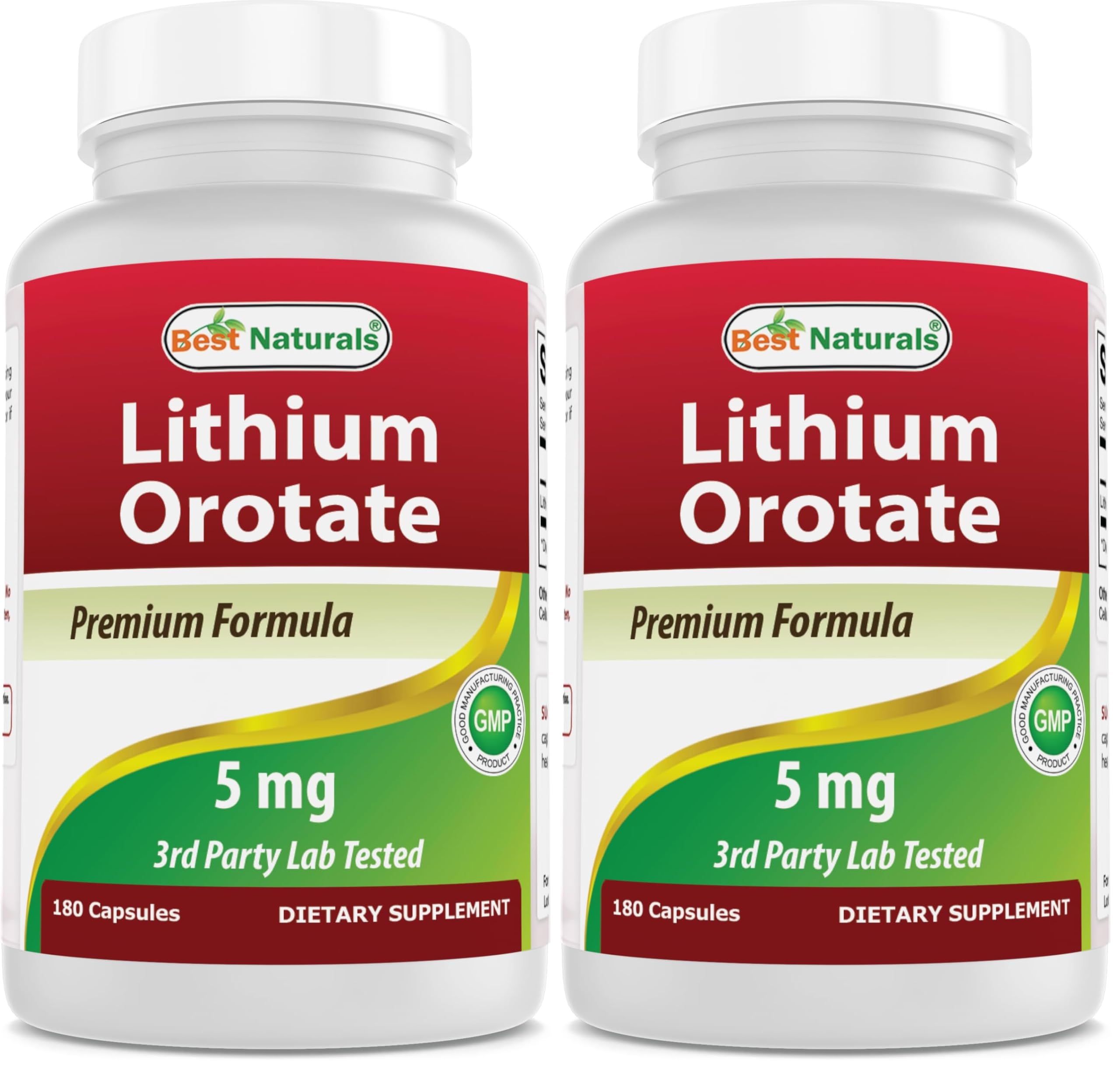 Best Naturals Lithium Orotate 5 mg 180 Capsules - Non GMO - Gluten Free (Pack of 2) 180 Count (Pack of 2)