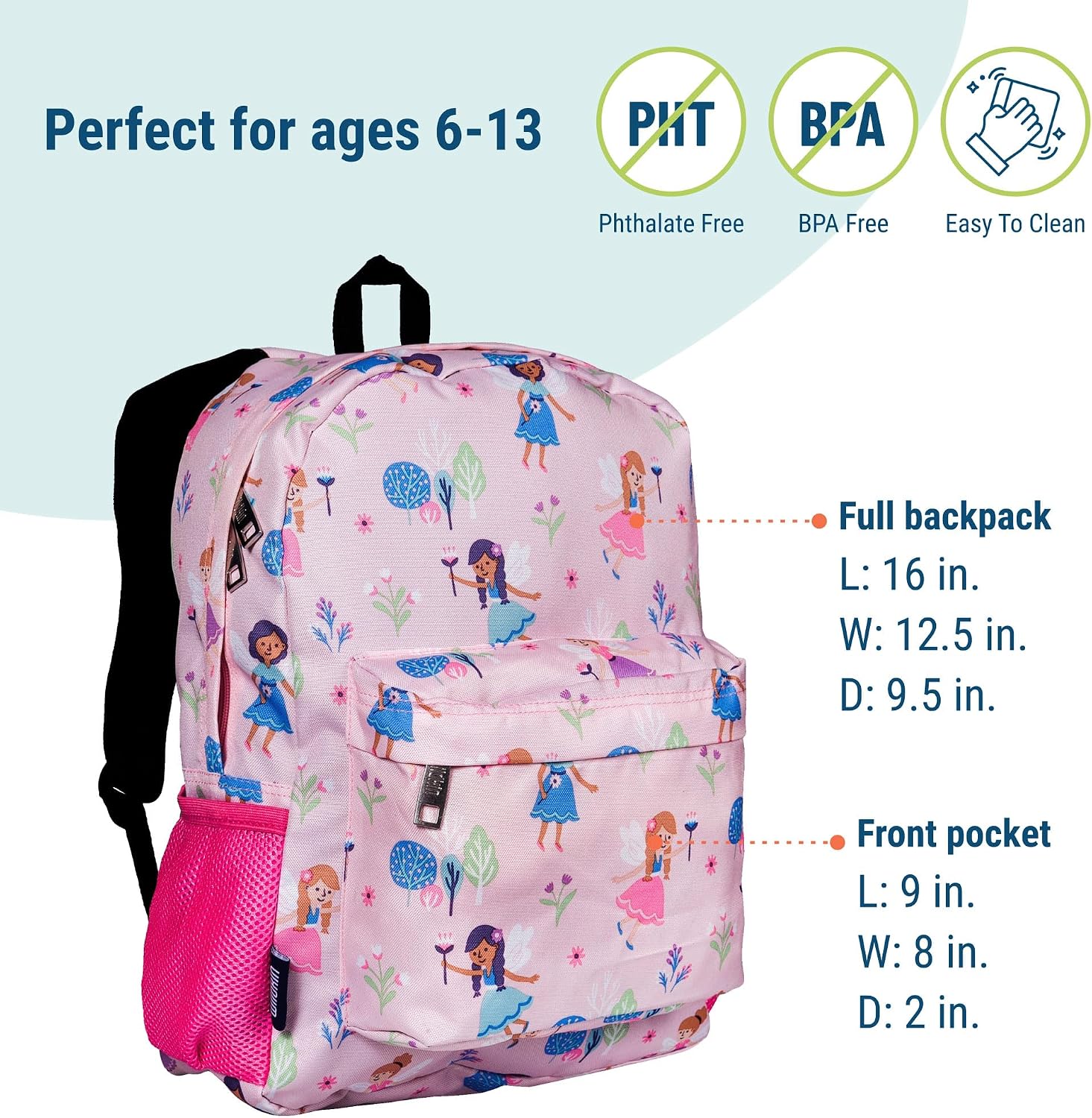 Wildkin Kids 16 Inch Elementary School Backpack for Girls – Durable Padded Bag with Adjustable Straps for School, Travel & Everyday Use, Multiple Pockets, Ages 6–13 – Fairy Garden