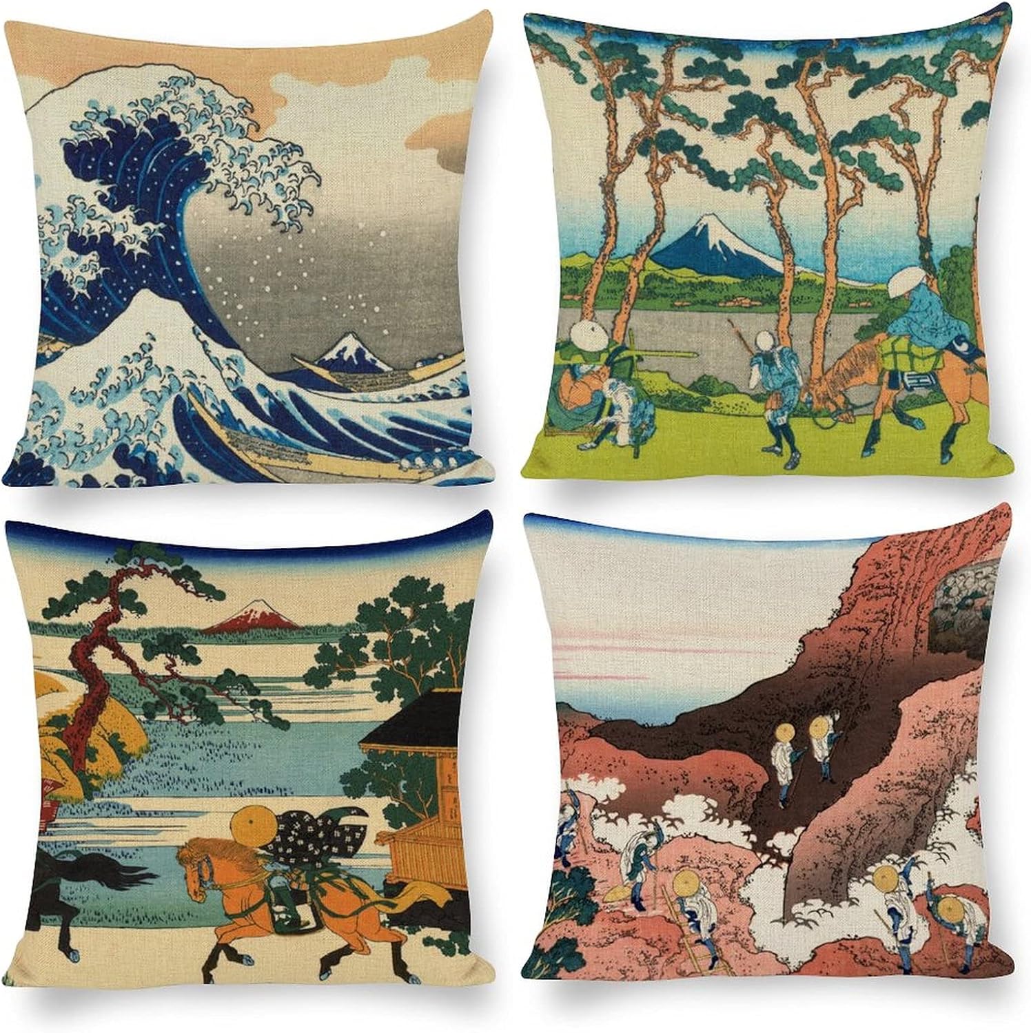 HOSTECCO Waterproof Throw Pillow Covers Set of 4 Linen Farmhouse Cushion Covers Outdoor Waterproof Decorative Pillow Cases for Patio Garden 18x18 inches