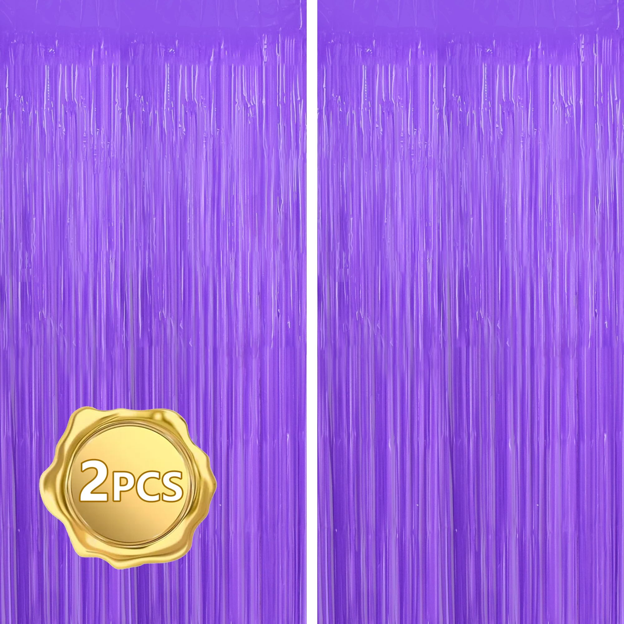 BEISHIDA 2Pcs Purple Door Streamer Fluorescent Purple Backdrop Blue Foil Fringe Curtains Tinsel for Birthday Baby Shower Halloween Backdrop Wedding Party Decoration (3.28 ft x 6.56 ft)
