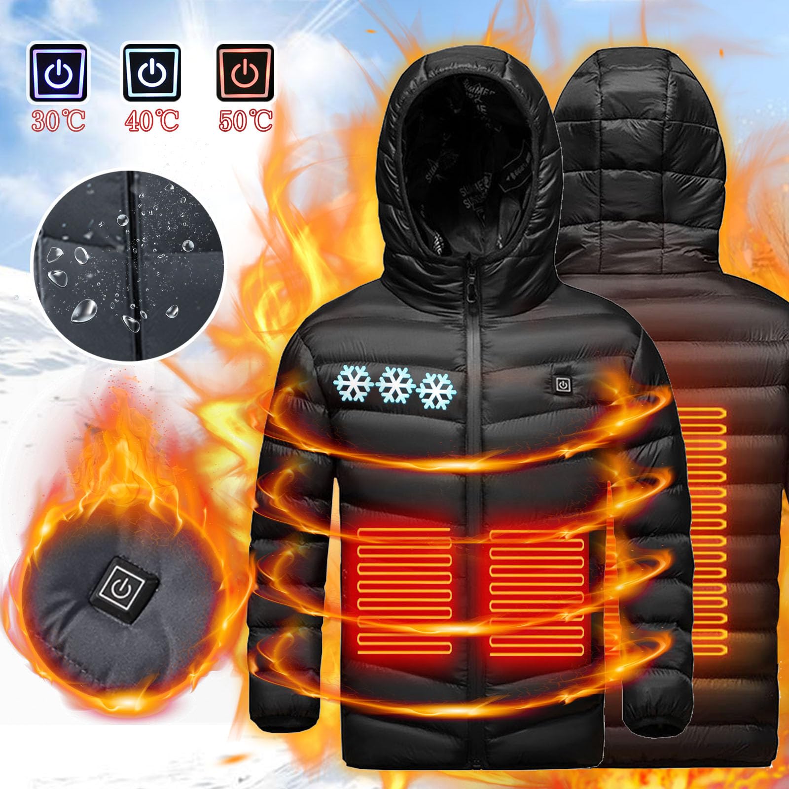 Manteau Doudoune Chauffant Enfants USB Manteau Doudoune Chauffant Electrique Garçons Filles avec 3 Zones de Chauffage pour Le Travail en extérieur Tenue Quotidienne Ski Équitation Moto