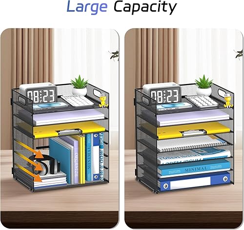 Miniatura 5 de Organizador de papel de 7 niveles para escritorio, bandeja de cartas con asa, organizador de archivos de escritorio de malla, organizadores de