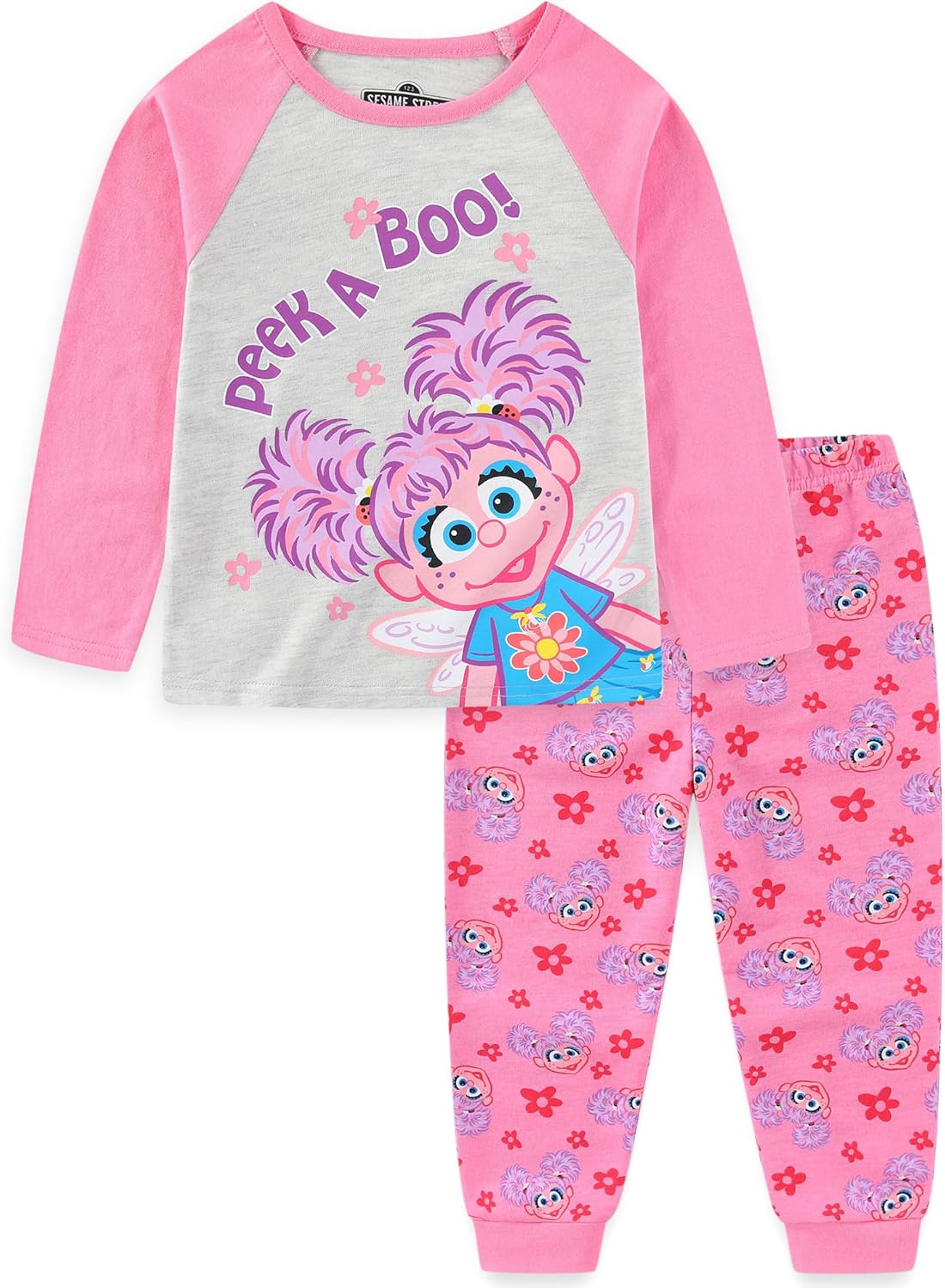 Sesame Street Abby Cadabby Girls 2 Piece Long Sleeve Shirt and French Terry Pants Set for Infant Toddler and Little Kids