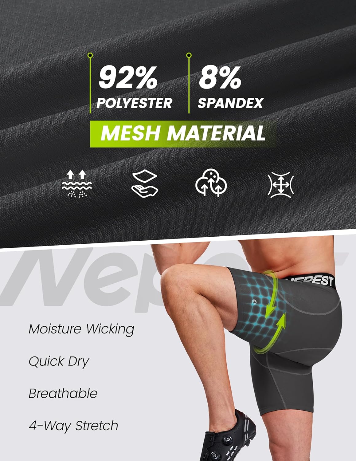 Nepest Cycling Underwear for Men Bike Shorts 4D Padded Biking Road Bicycle Biker MTB Liner Padding Shorts with Pockets - Image 5