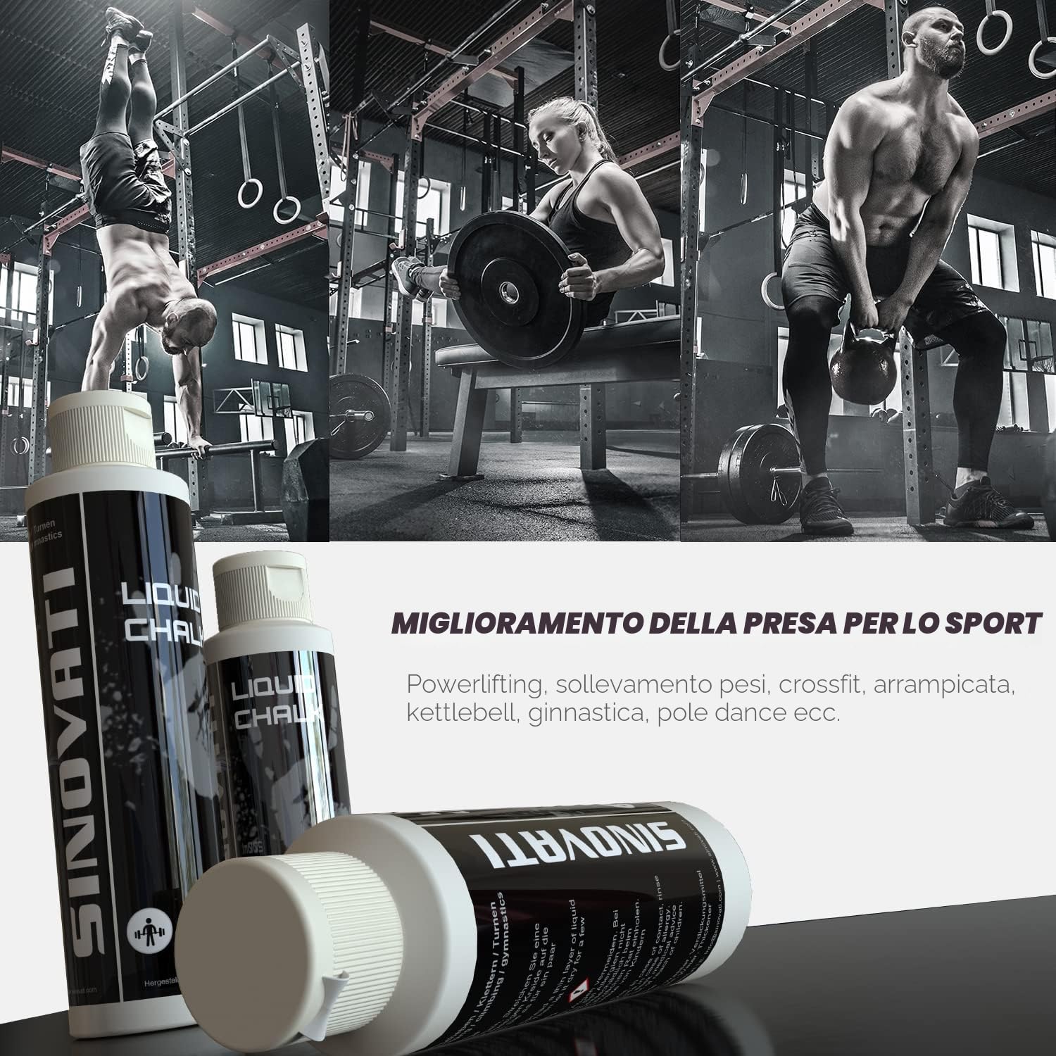 SINOVATI Liquid Chalk Gym Gesso liquido Sport | Adatto come chalk boulder, magnesio arrampicata, gesso Gym, Magnesia Turnen, o Pole Dance Grip | Alternativa a Chalk Block, asciugatura rapida e lunga