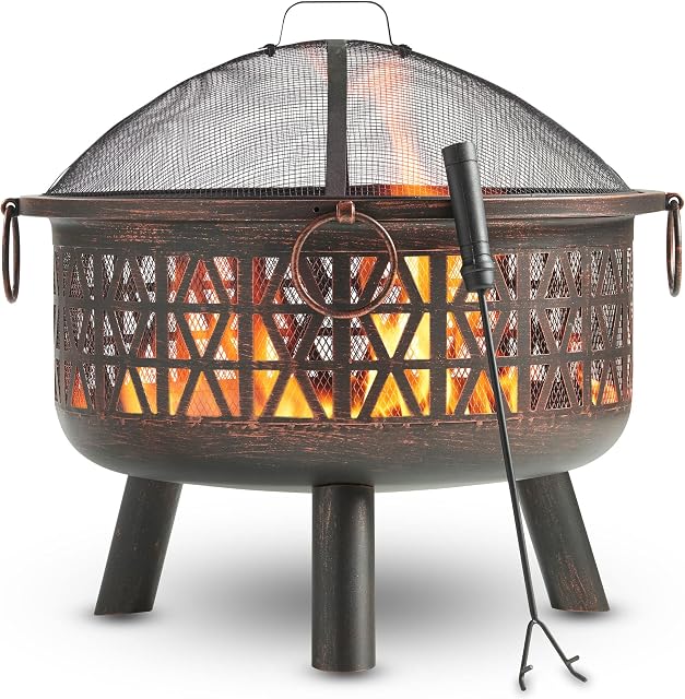 VonHaus Fire Pit, Portable Firepit For Outdoor Heating, Use as Garden FirePlace For Warmth or Barbecue, Great Outdoor Heaters for Patios, Decking & Garden, Burn Wood or Charcoal, 2 Year Warranty