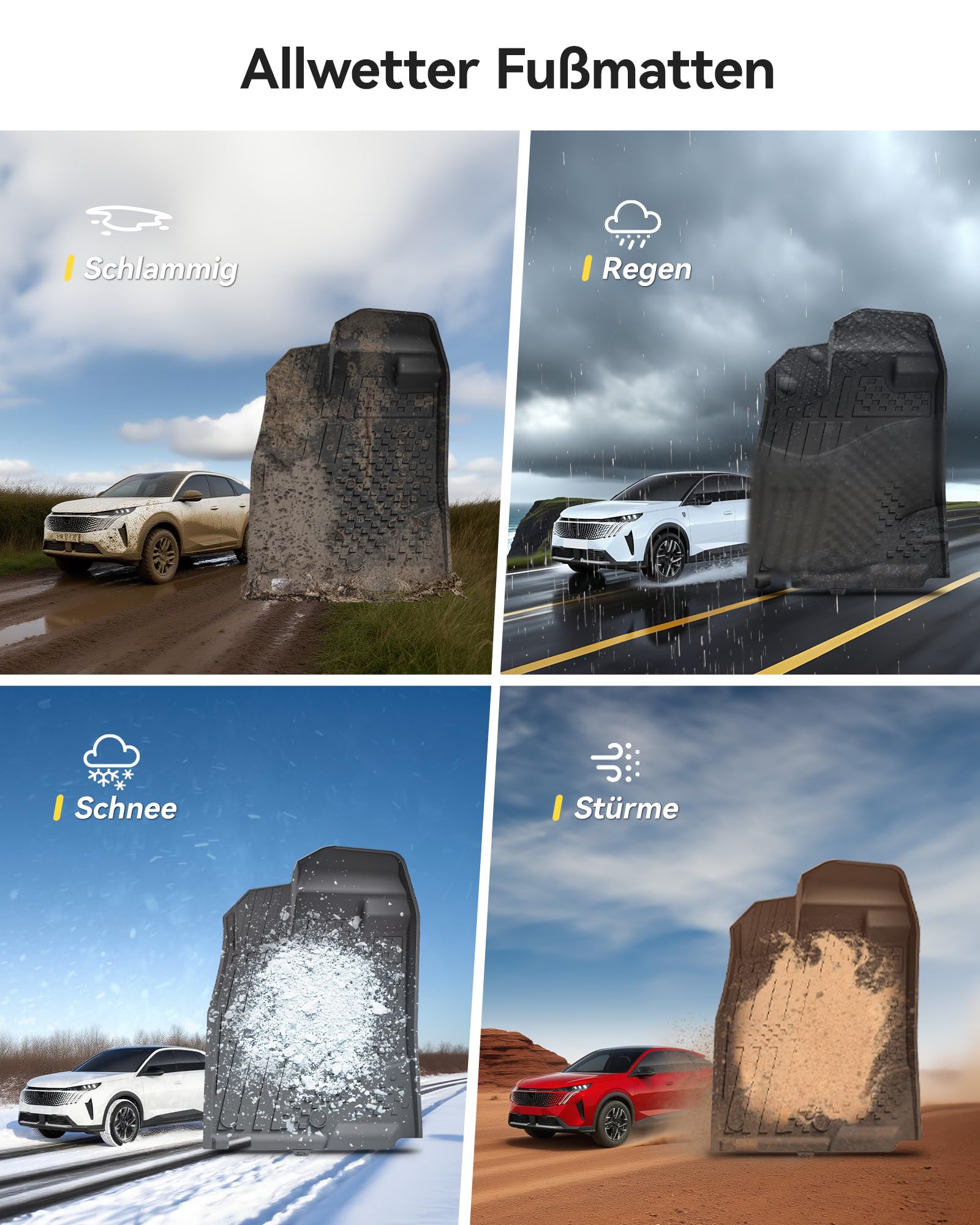 3W Fußmatten & Kofferraumwanne für Peugeot 3008 III 2024-2026 | TPE Thorex™ Allwetter | 3D Maßgeschneiderte Passform | Hundefreundlich Auto Zubehör | Wasserdicht & Kratzfest | Antirutsch