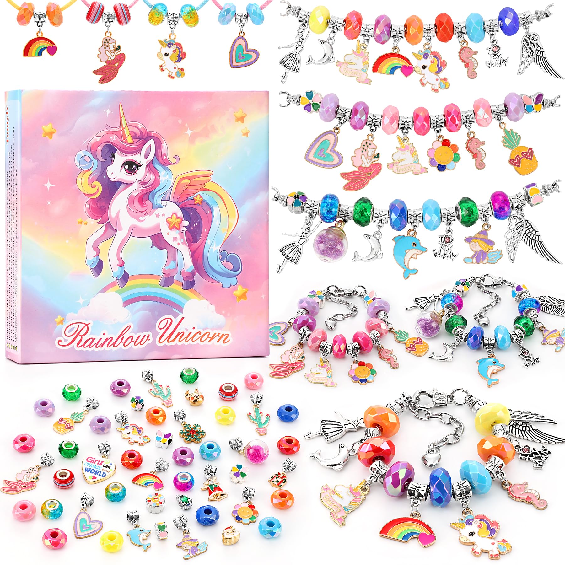 Tomylv Kit Braccialetti Fai Da Te Bambina, Regalo Bambina, Arcobaleno, Kit Gioielli Creativi, Regali Di Compleanno, Giocattoli per Bambini 5-12 Anni