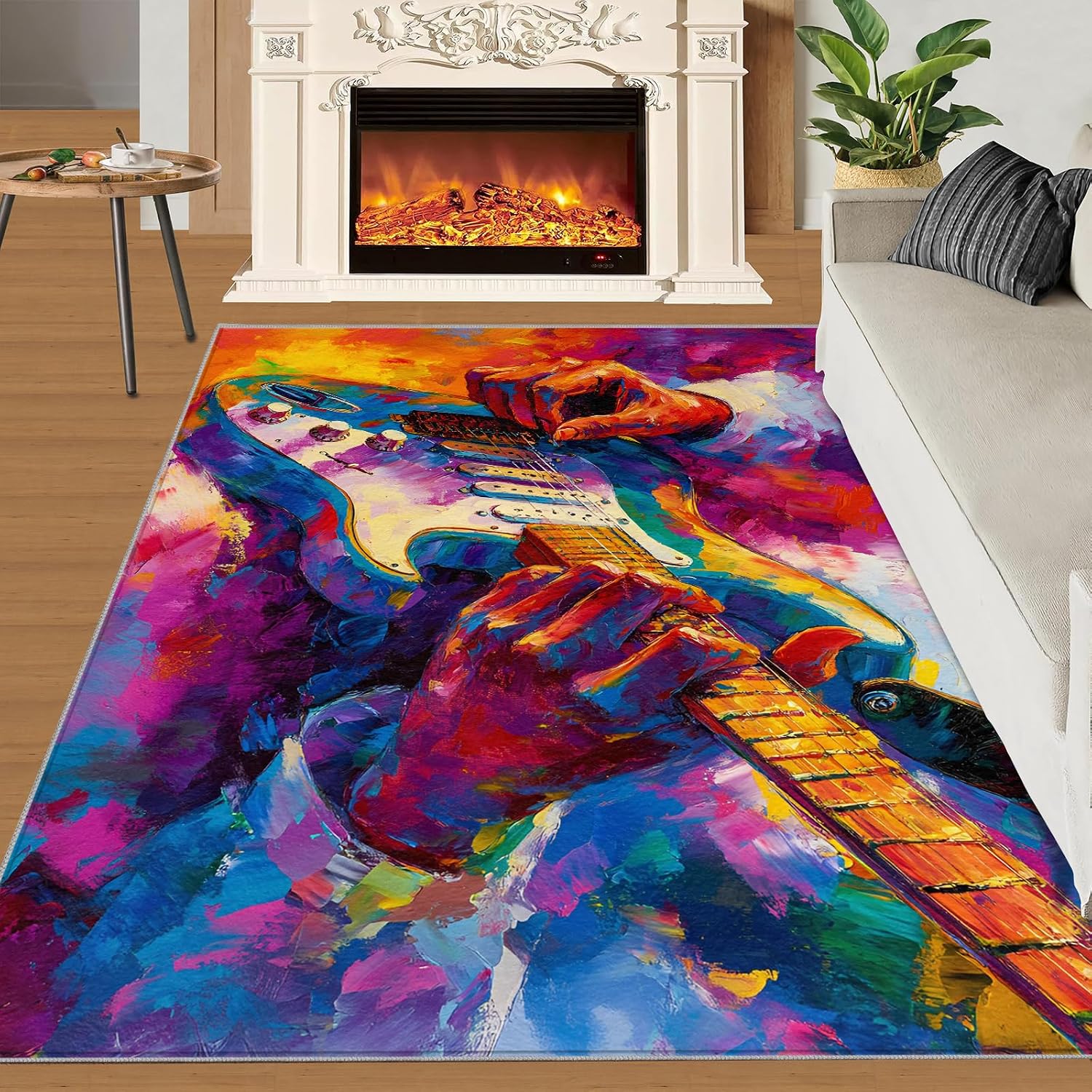 Guitar Rug Small - 2x3 Rug, Music Washable Rugs for Living Room, Graffiti Art Carpet, Oil Painting Non-Slip Area Rugs for Bedroom, Passion Rock Carpet, Guitar Home Decor