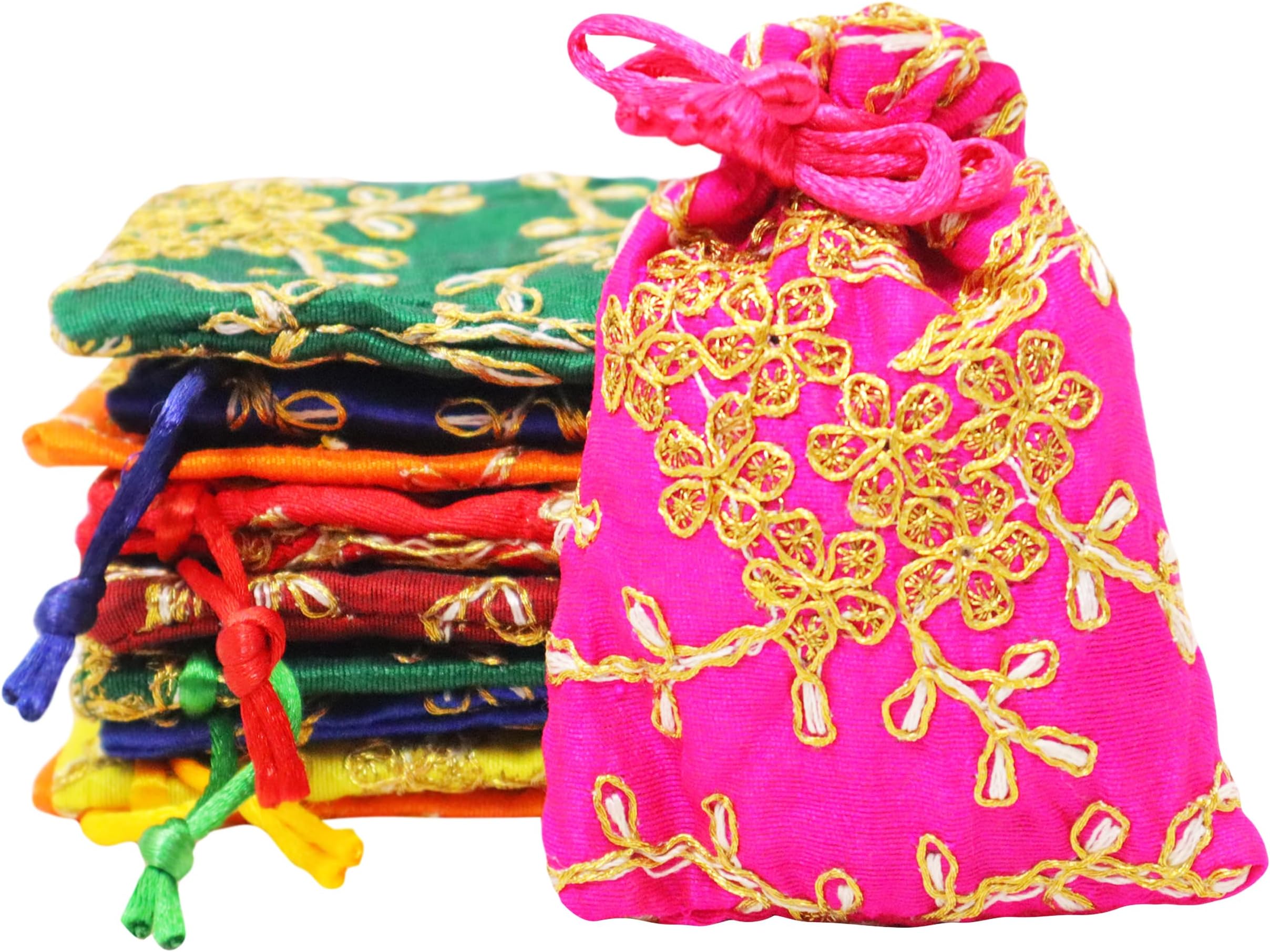 Trendifly Embroidered Potli Bag Women Handmade Handbag Batua for Wedding Parties Bridal Shagun Return Gifts Dry Fruits Batasa Prasad Chocolates Earrings Rings Jewelry Bracelets Coins Dice Clutch