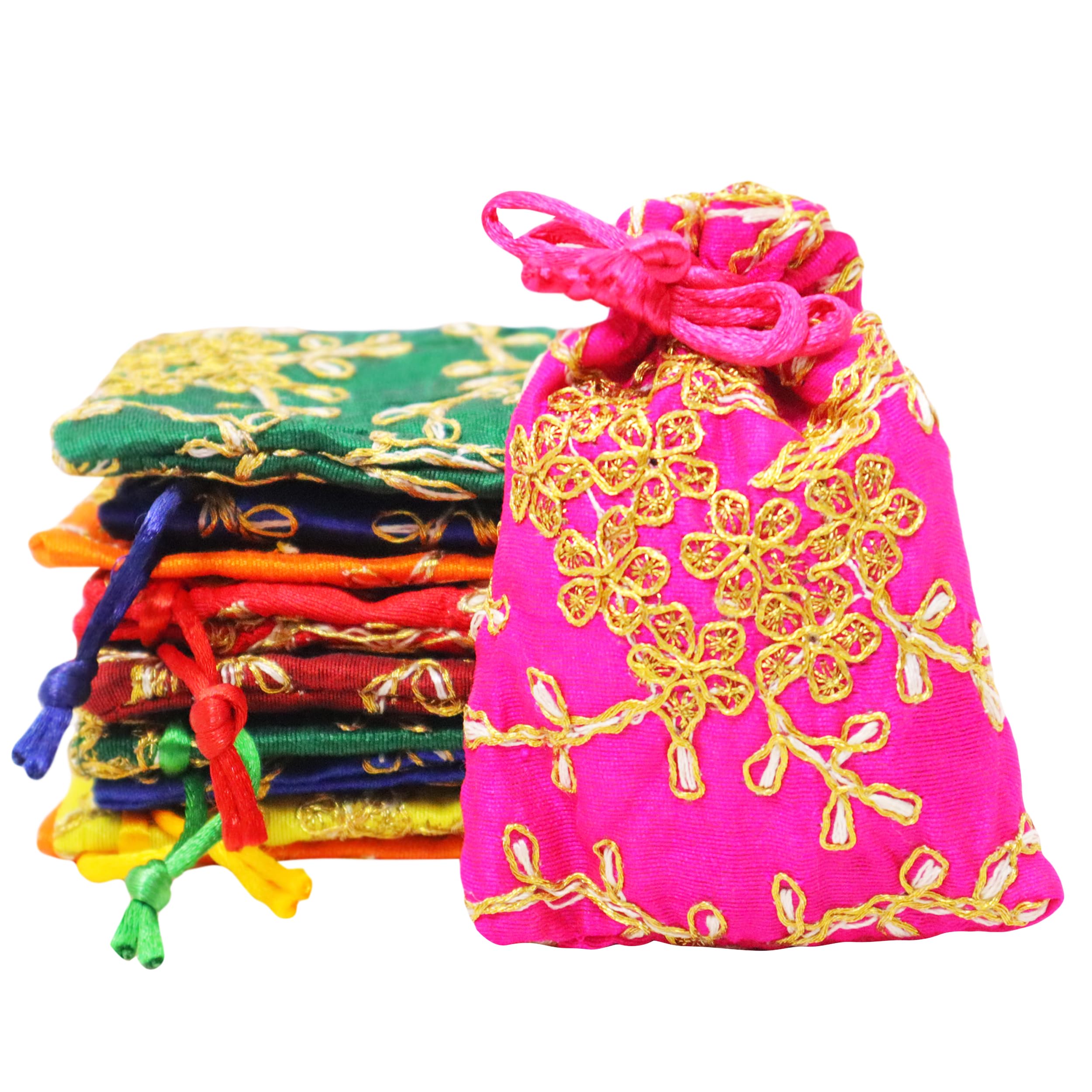 Trendifly Embroidered Potli Bag Women Handmade Handbag Batua for Wedding Parties Bridal Shagun Return Gifts Dry Fruits Batasa Prasad Chocolates Earrings Rings Jewelry Bracelets Coins Dice Clutch