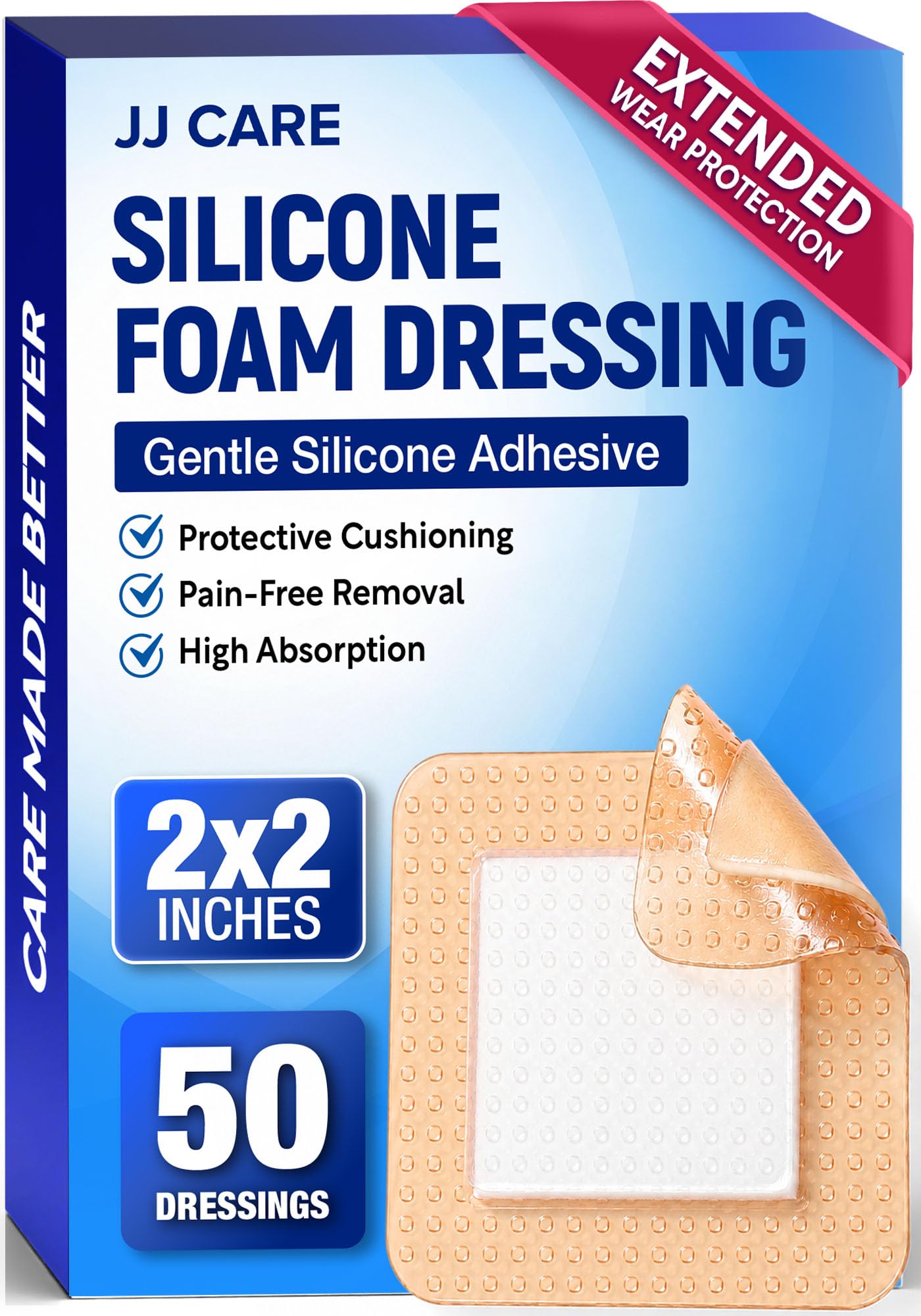 50Pcs Silicone Foam Dressing | 2x2 Bed Sore Bandages