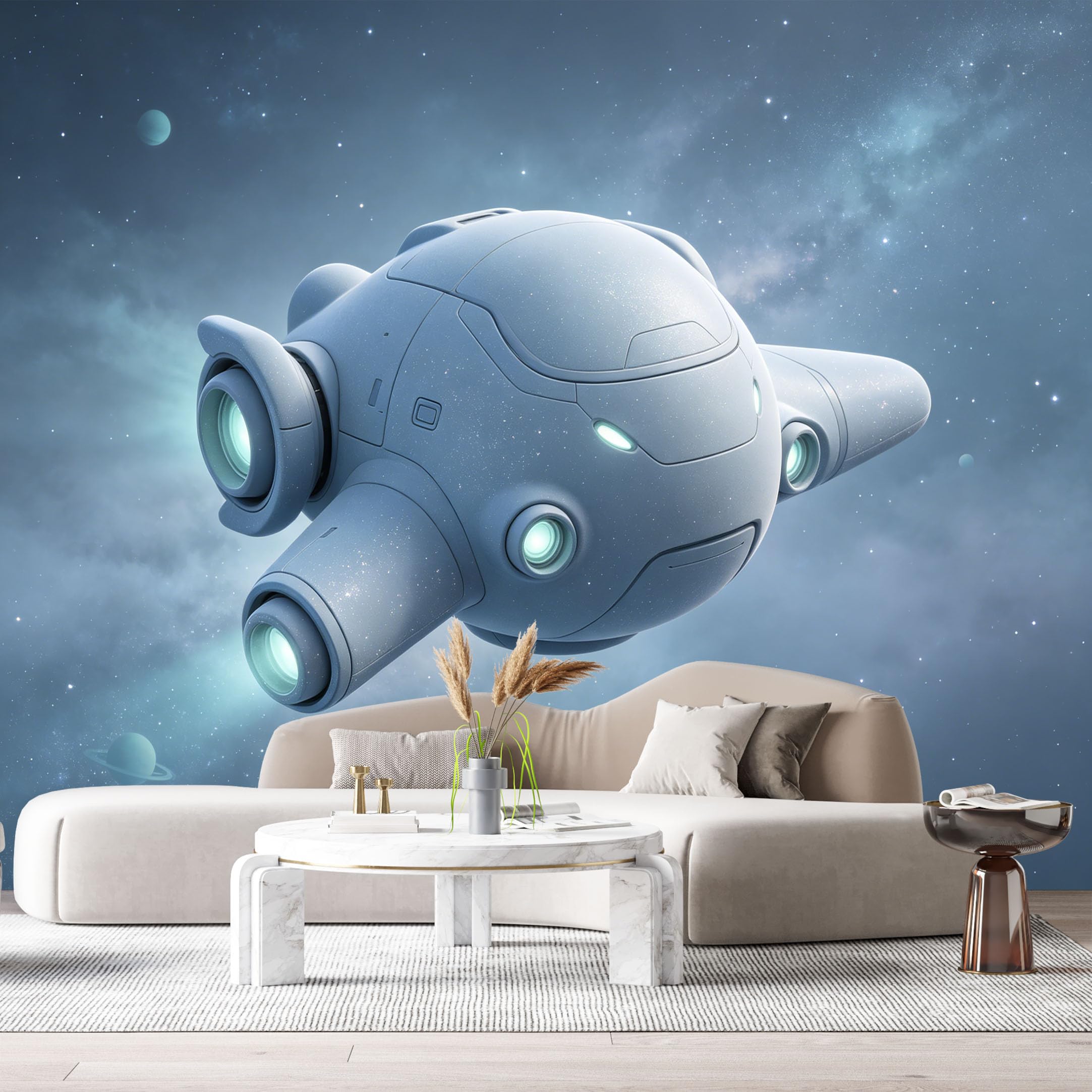 Custom Size Wall Mural Futuristic Spaceship 3D SciFi Spacecraft Neon Space Adventure SelfAdhesive Art Prints Removable Large Wallpaper Boy Bedroom Esports Room Game Room Tenant Room Studio
