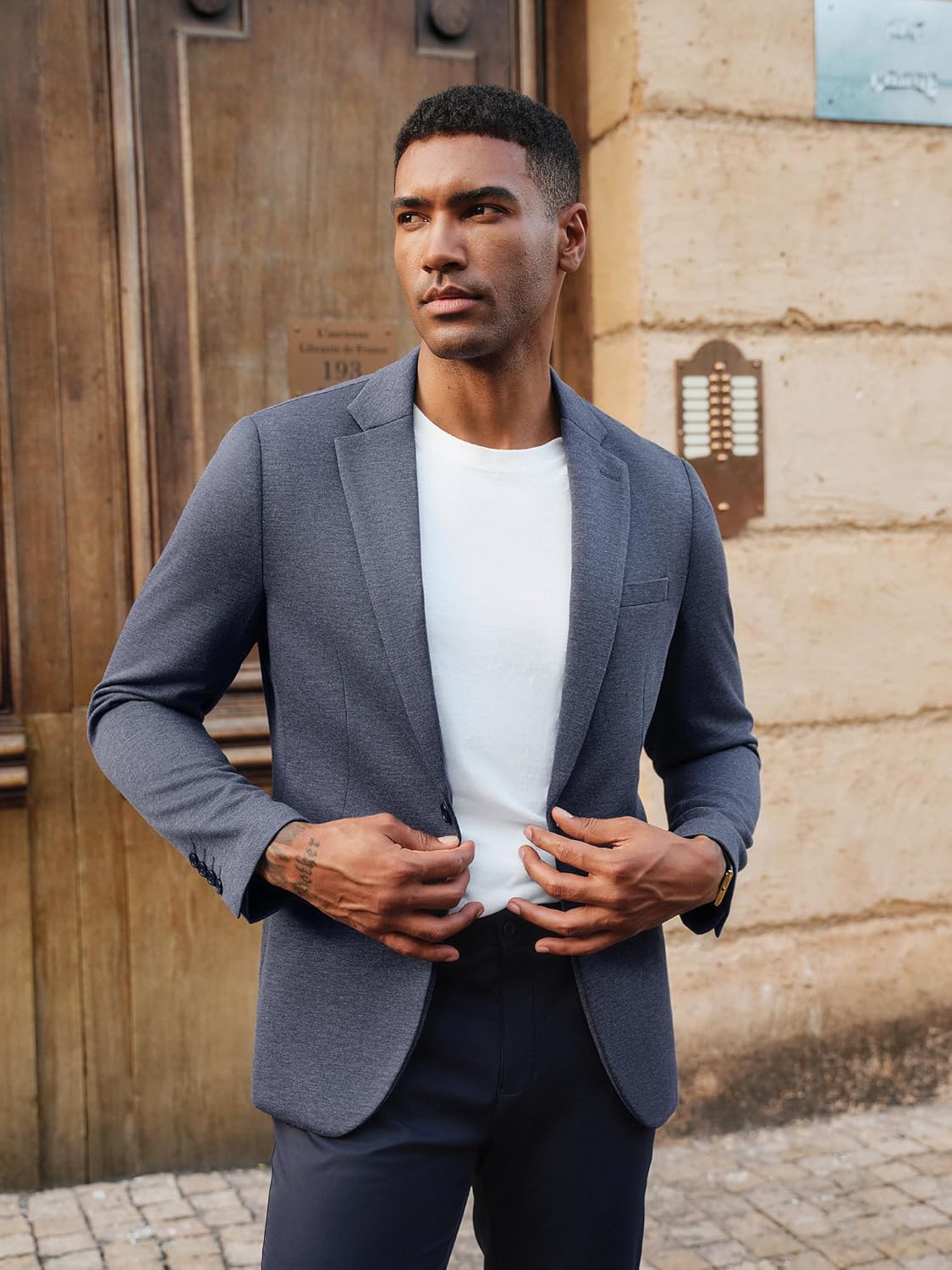 PJ PAUL JONES Men's Casual Knit Sport Coats One Button Slim Fit Blazer Notch Lapel Solid Suit Jacket with Pockets - Image 4