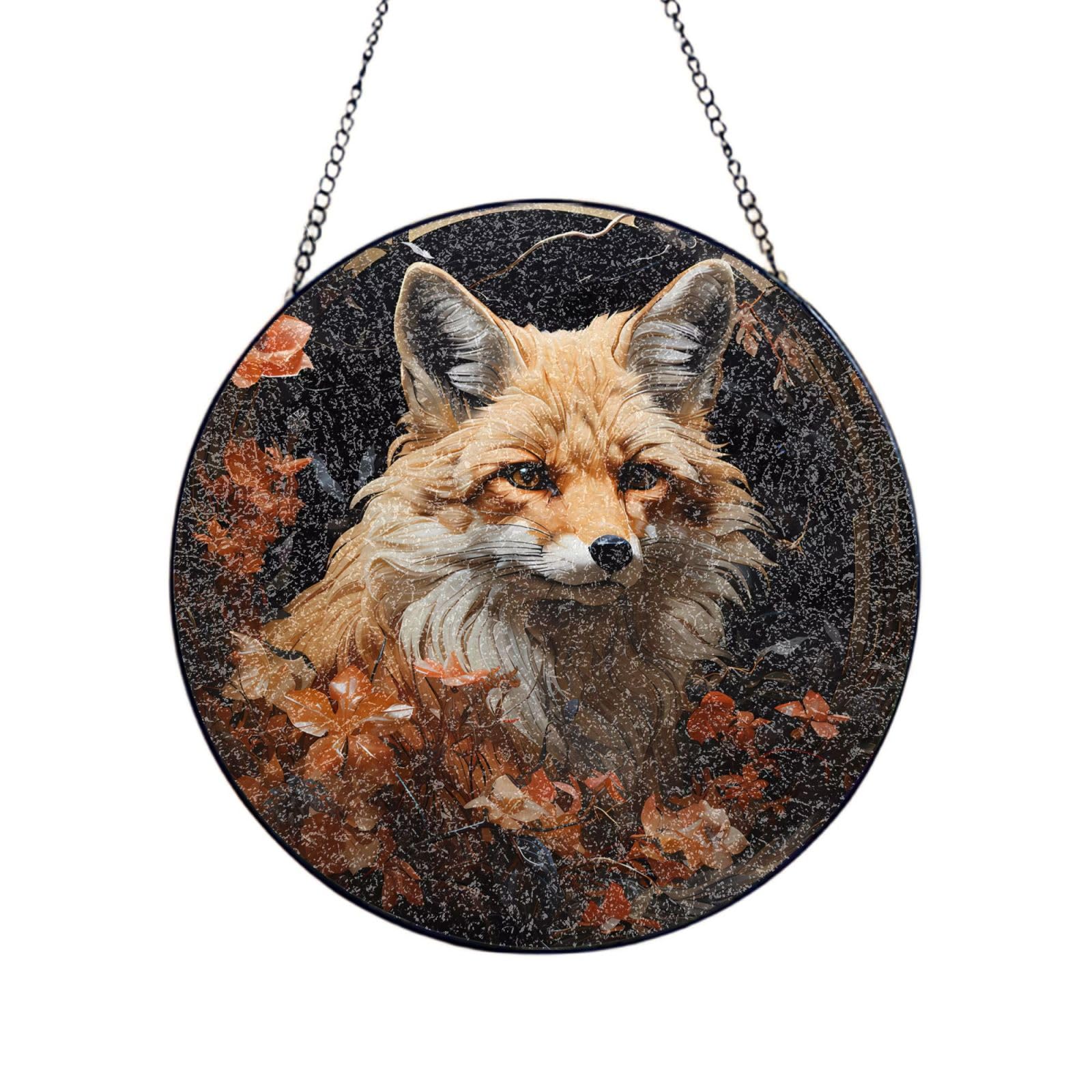 Phayah Fox And Flowers Print Glass Window Hanging Sun Catchers Suncatcher Decor For Birthday For Home Garden Porch 10in（25cm）