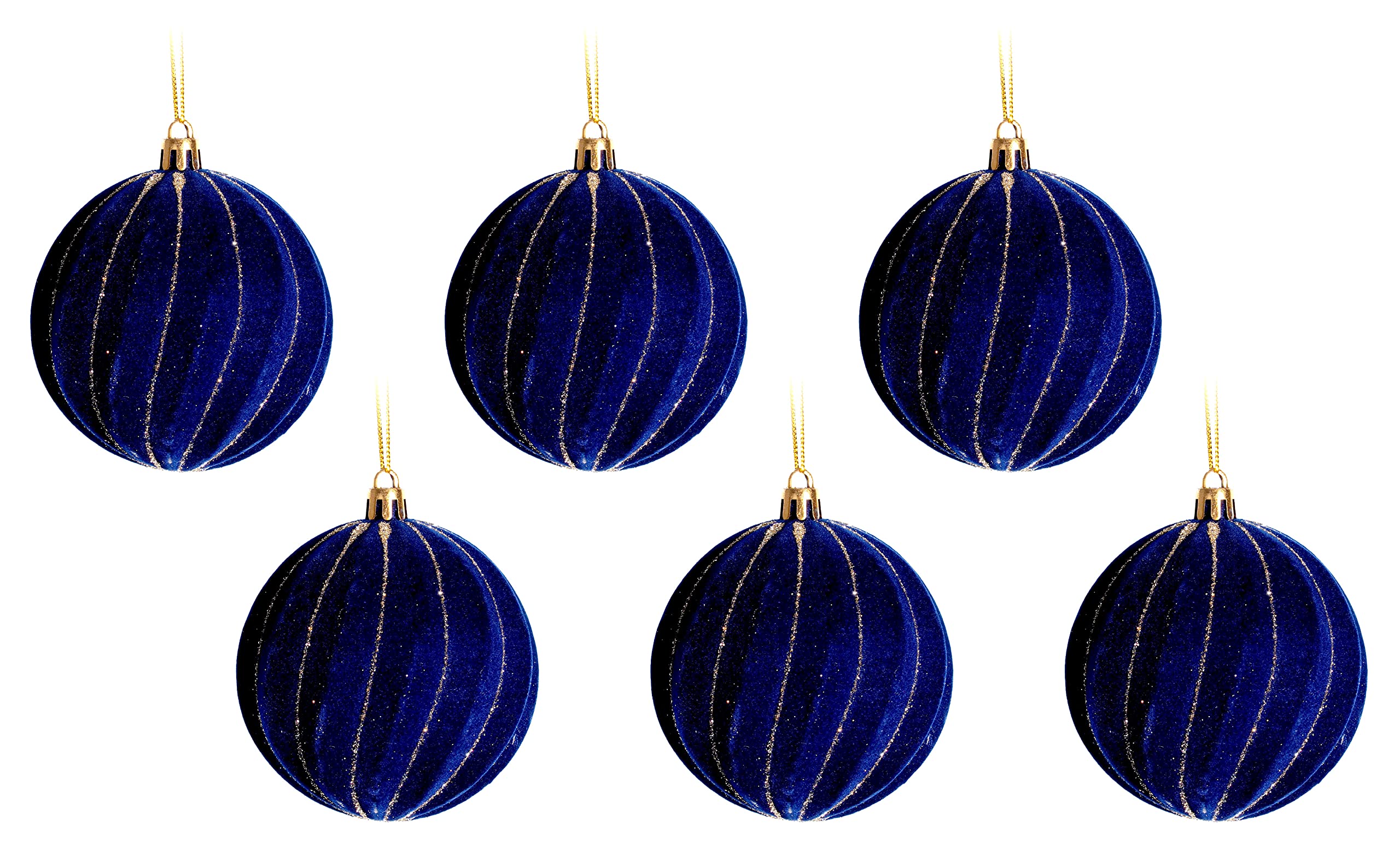 Bwg Blue,Gold Swirl Stripe Navy Blue Gold Glitter Christmas Tree Baubles (Set Of 6)