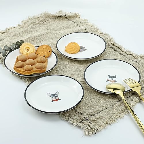 Miniatura 4 de WAIT FLY Divertido patrón retro de perro de 5 pulgadas con trazos de pincel de cerámica para condimentos, soportes para bolsas de té, platillo de