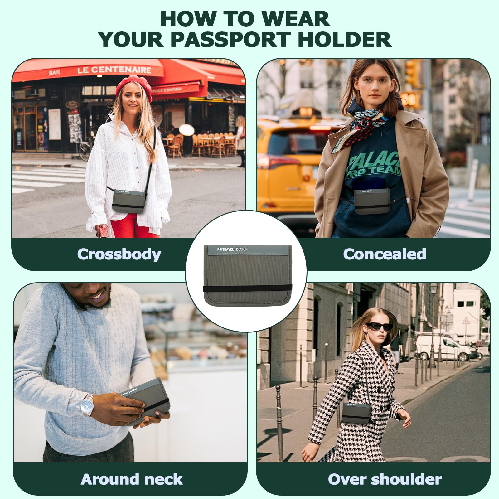 Soporte para pasaporte, organizador de documentos de viaje RFID para mujeres, impermeable, cartera para pasaporte, funda portátil para tarjetas, tarjeta de embarque, identificación, dinero, billetes