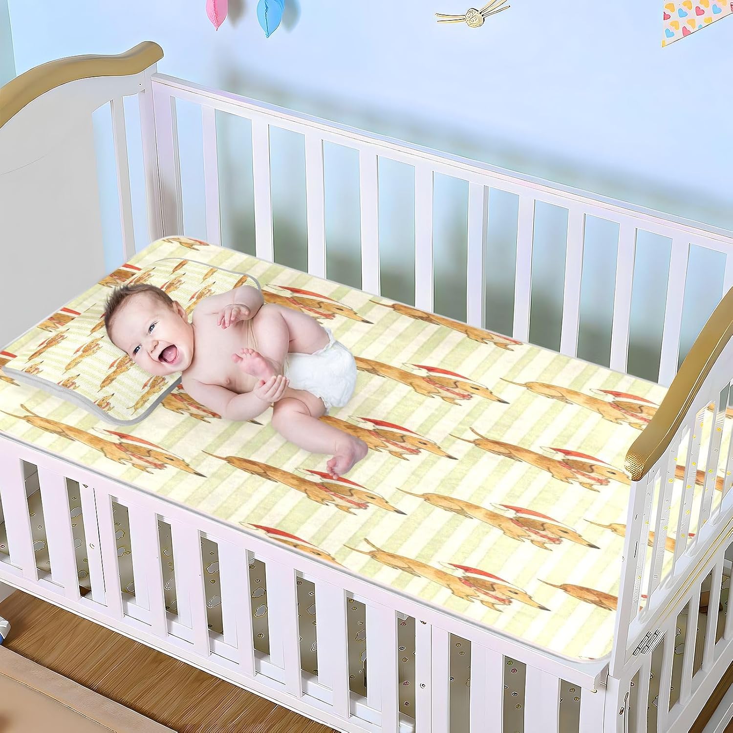 Cooling Baby Fitted Mattress 28" x 52" Absorbent Red Hat Scarf Dog Cute Pads for Bed for Kids, Adult