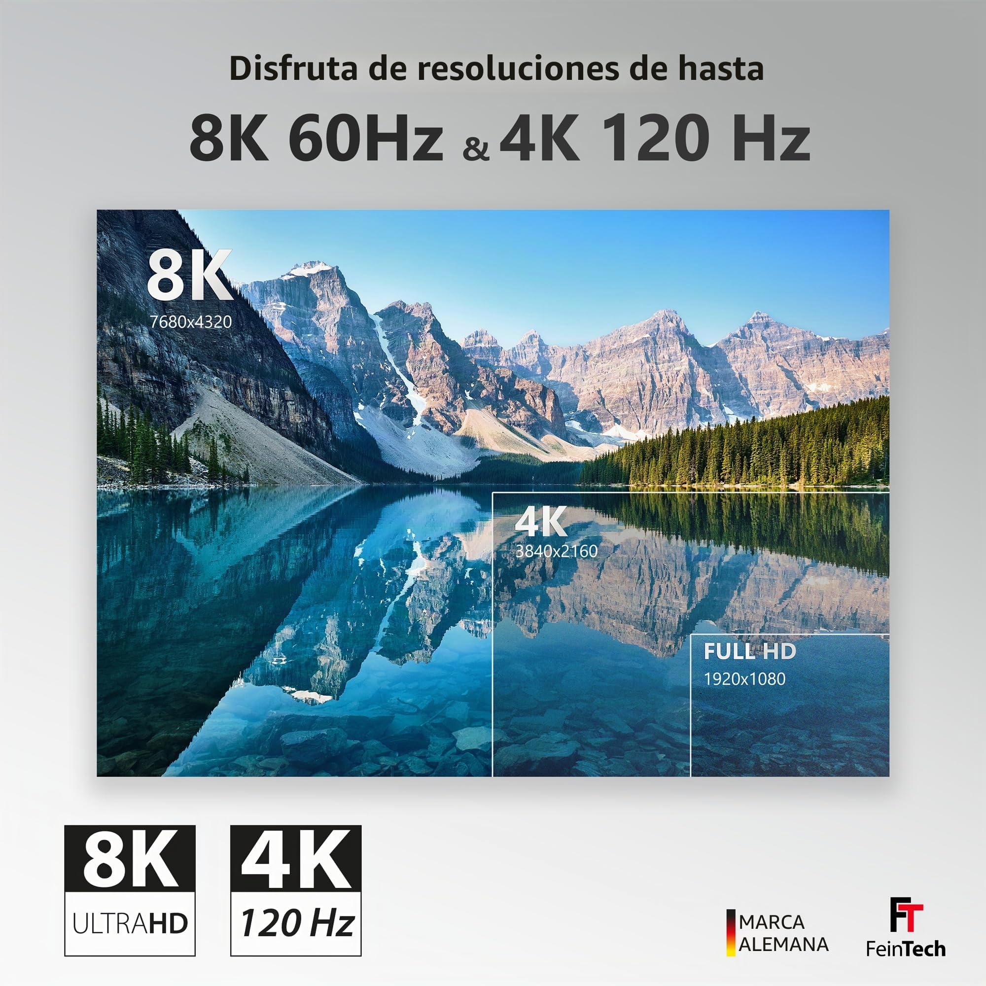 FeinTech 8K HDMI - Cable de fibra óptica (10 m, 4 K, 120 Hz, 1440 p, 144 Hz, para juegos HDMI 2.1, PS5, Xbox PC, TV, 48 Gbps, compatible con CEC, VRR, HDR, Dolby Atmos, 3D, VMI90100)