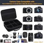 RAIALL Case caméra pour Canon EOS Rebelle T7/R50/R50V/R100/R6 Marquer II/R5/ R8/R10/RP/R7/Sony/Nikon D7500 DSLR Appareil photo, objectif, trépied, sac de voyage de protection dure avec une sangle d'épaule et 5 Diviseurs noirs