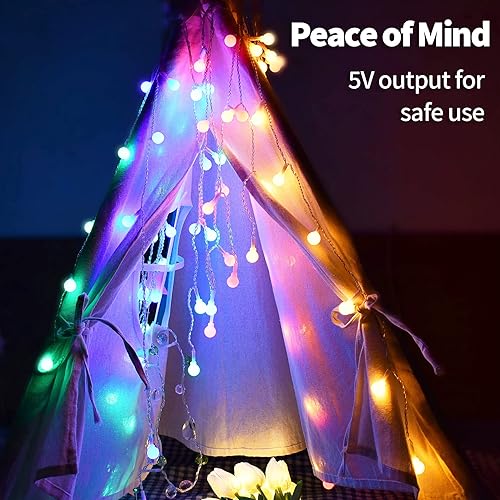 Miniatura 10 de YOLIGHT Luces de cortina de hadas, USB  pilas, luces de carámbano de bola de 13 pies, 96 luces LED colgantes para dormitorio, dormitorio, boda,