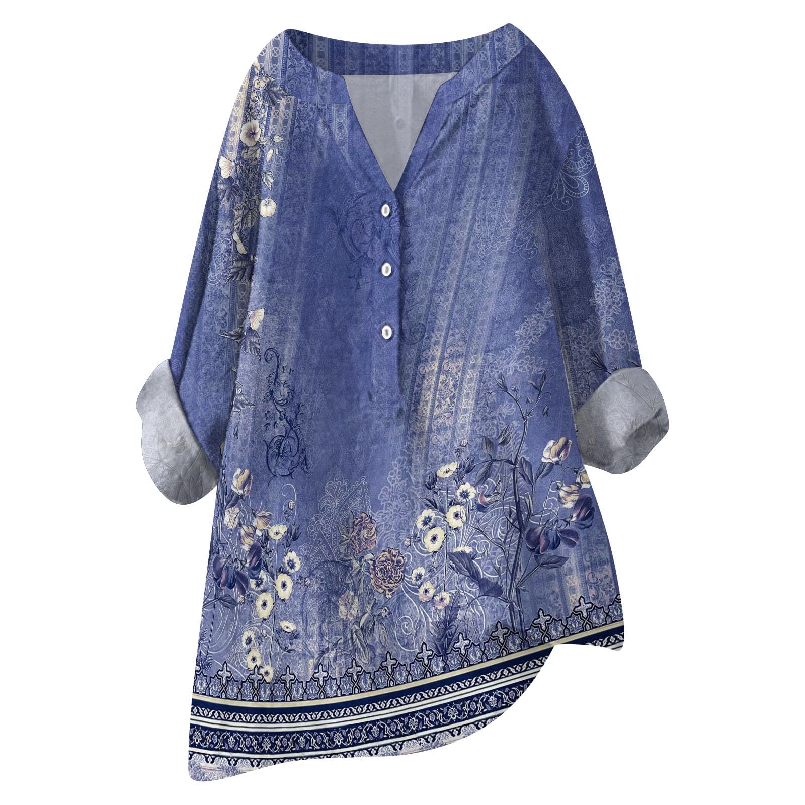 Women Oversized Cotton Linen Shirts Button Down Summer Blouse Roll-Up Sleeve Tops Tunic Trendy Boho Ladies Clothes 2024(Zc-Navy,Large) — image 1
