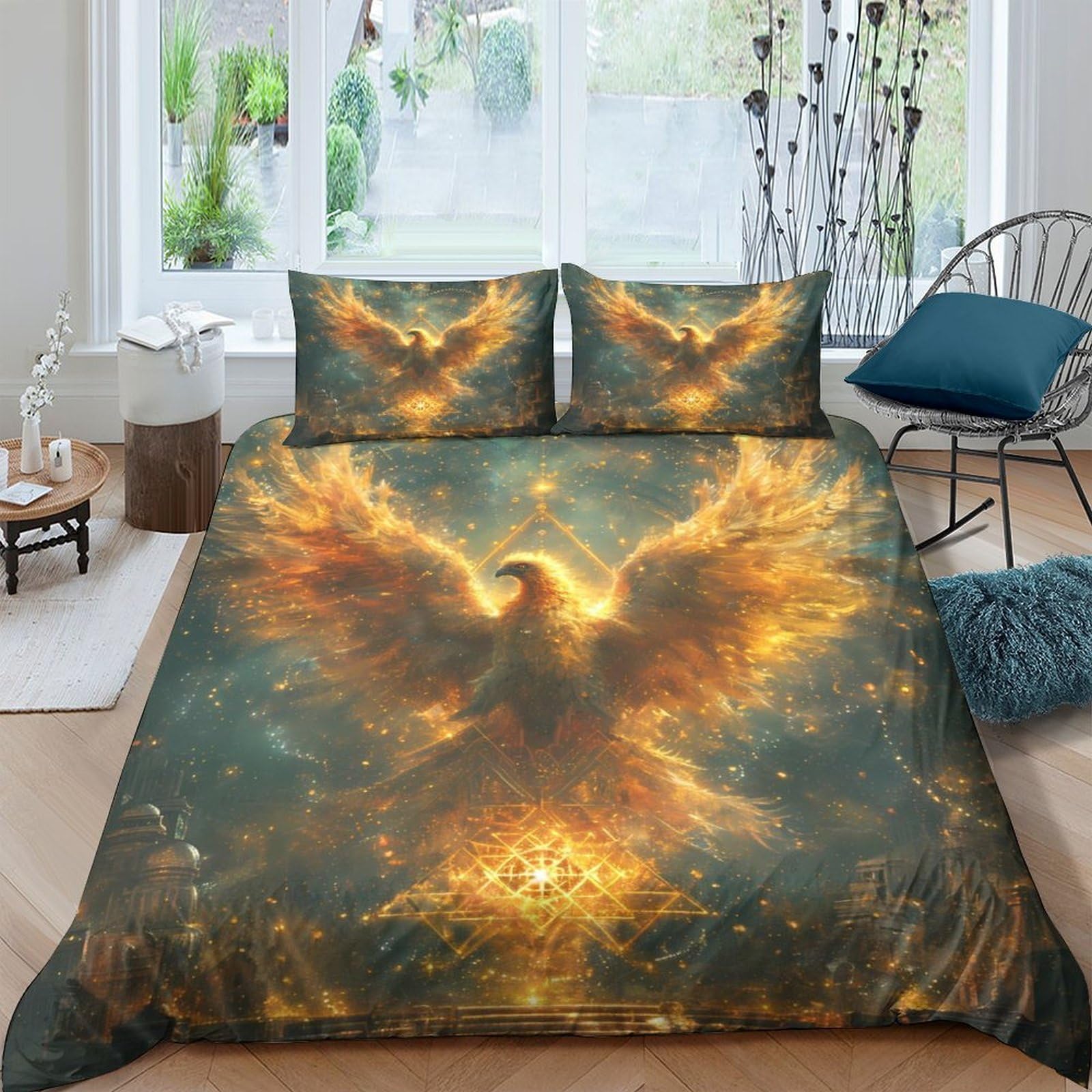 Ctjqhvkz Style-7 3D Printed Phoenix Flame Fitted Sheet Microfiber Anti-Slip Bed Cover For Bedroom Dorm Mattress Decor Easy Care Single（135X200cm）