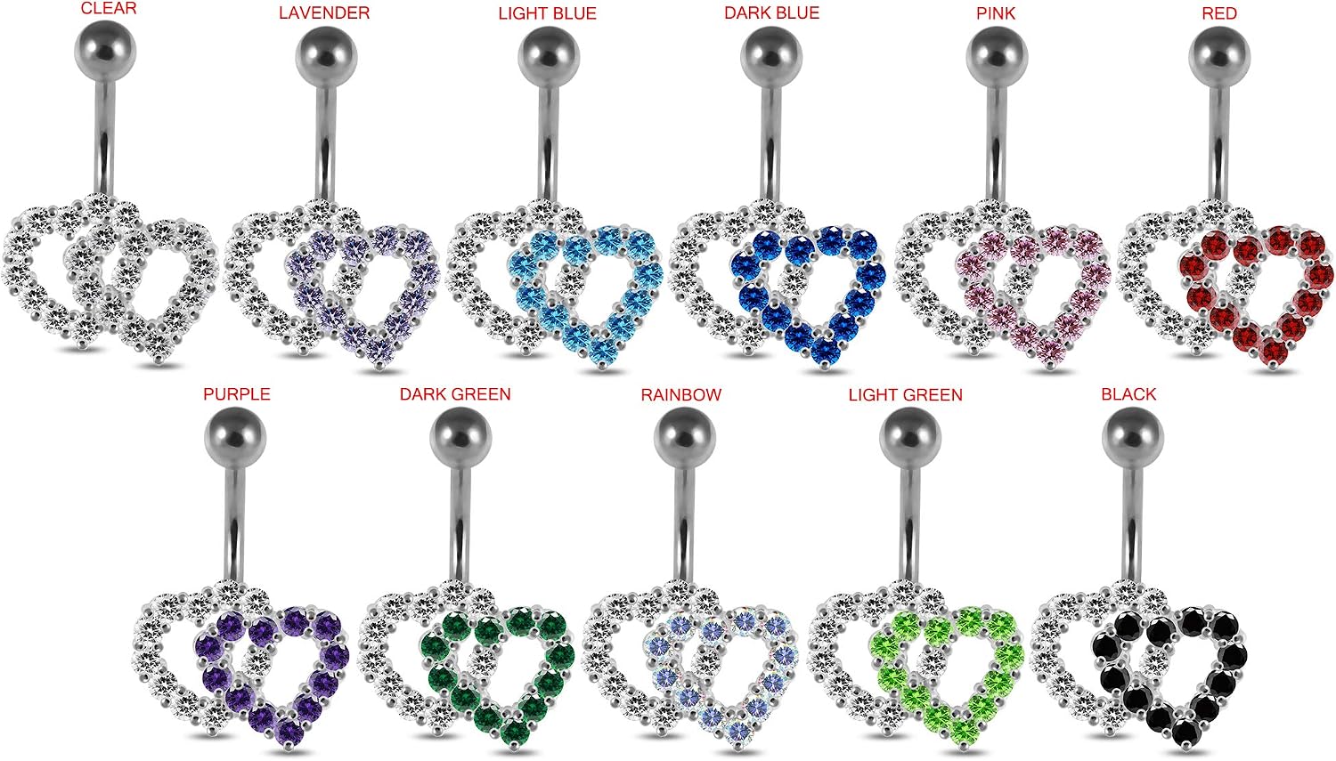 Fancy Two Tone Twin Heart Design 925 Sterling Silver with Stainless Steel Belly Ring - Belly Button jewelry - Navel jewelry