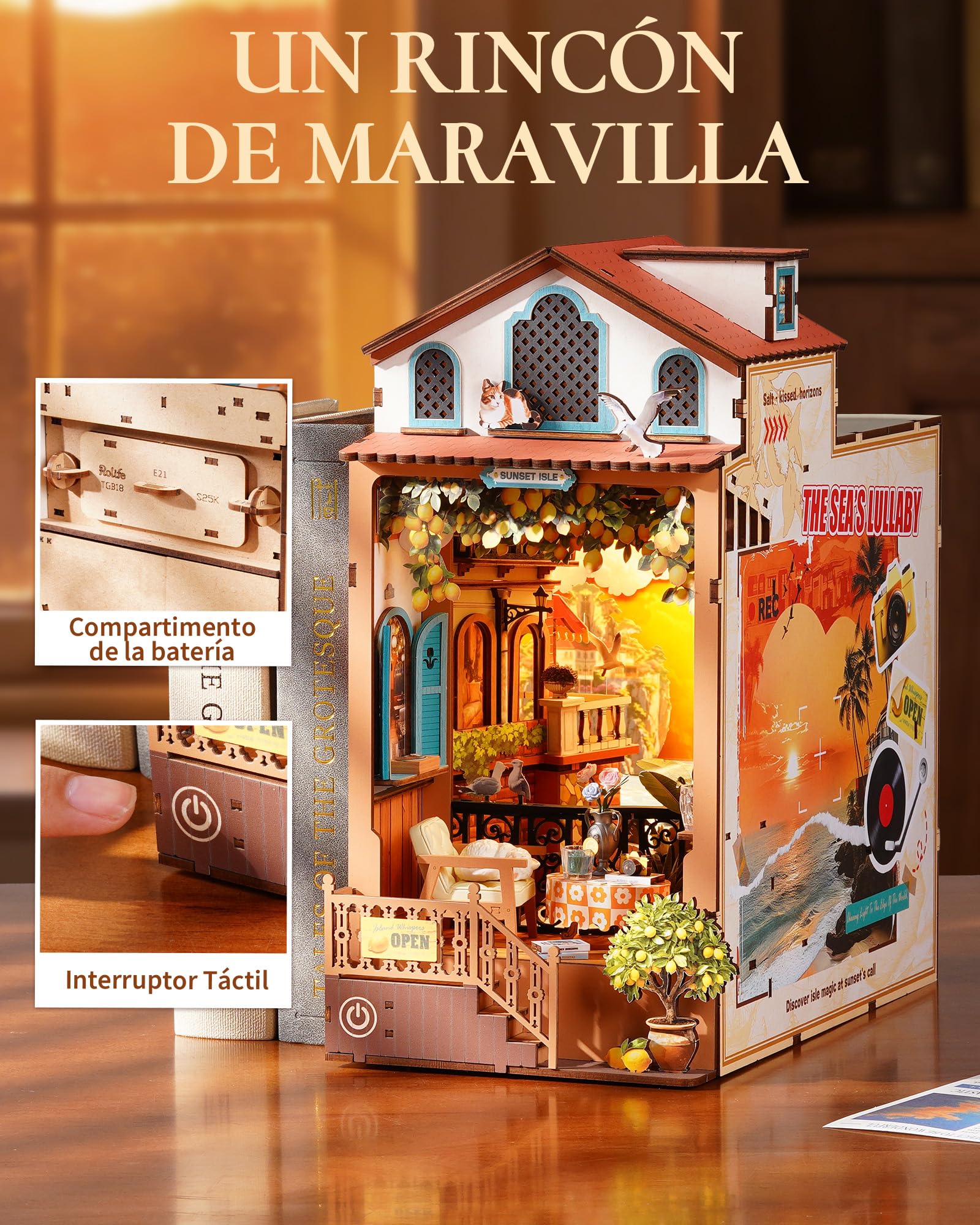 Rolife Book Nook Kit Casas Miniaturas para Montar Isla del Ocaso Puzzle Madera 3D Adultos con Luces Decoracion Hogar Libro Maquetas para Construir Adultos Regalo para Madre Niños