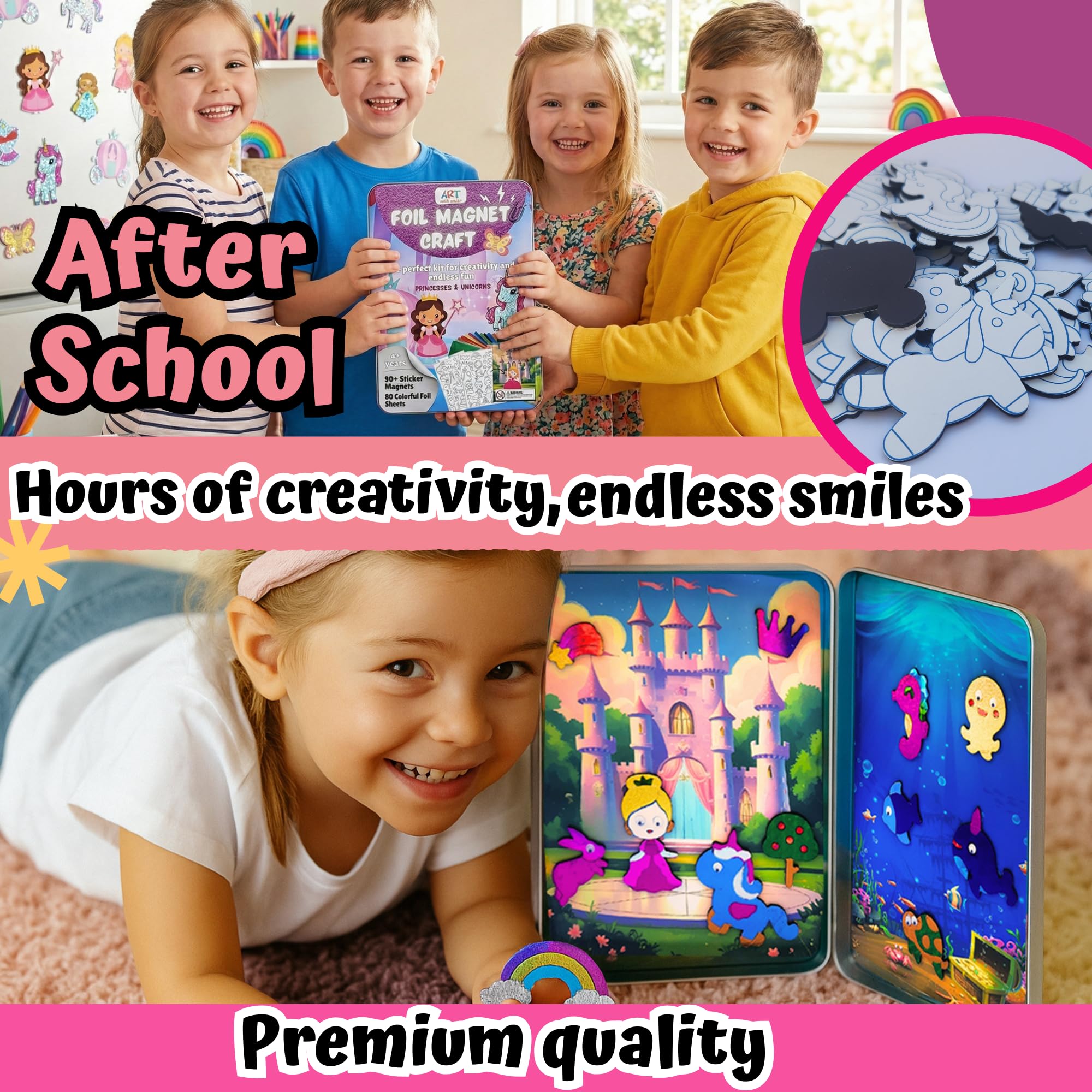Foil Fun Art Kit for Kids, Reusable Princesses & Unicorns Foil Art for Girls & Boys, DIY Mess-Free Girls Craft Kit w/Magnets - Image 3