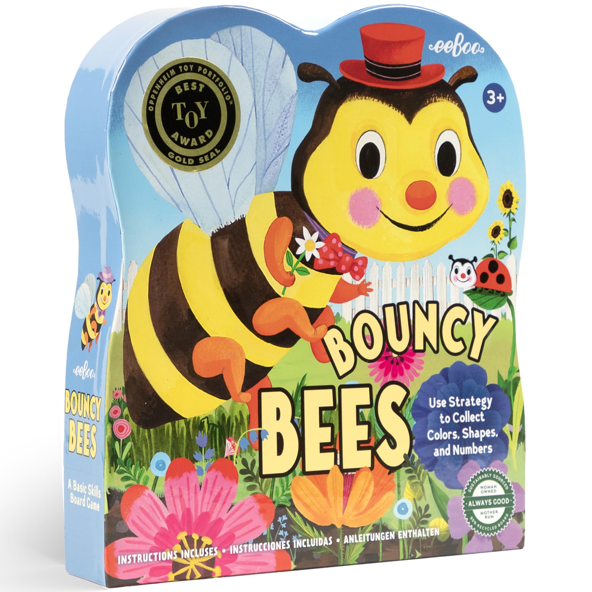 eeBoo: Bouncy Bees Board Game, Learn Colors Numbers and Shapes, Strategy Game for 2-4 Pla…