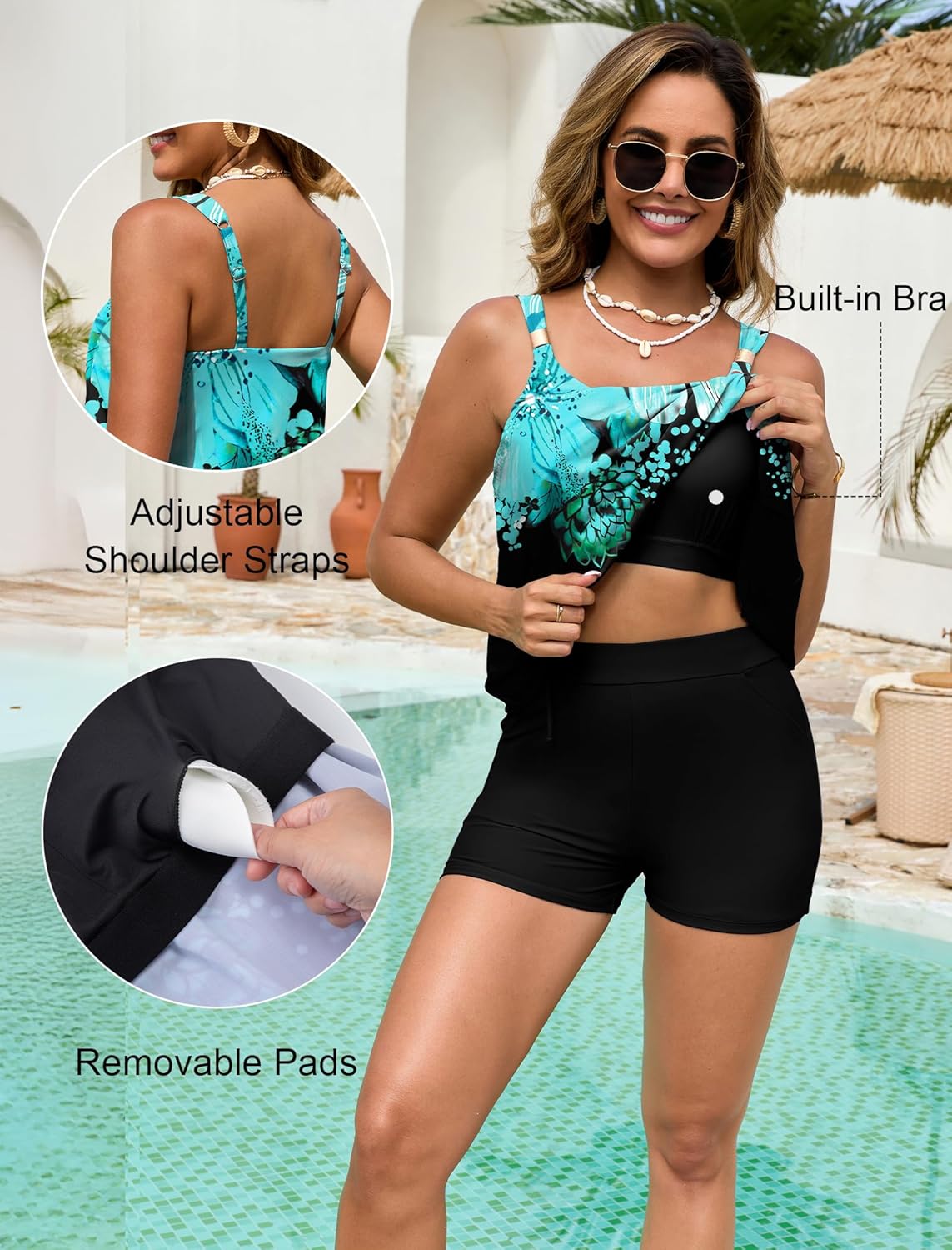 Arolina Womens Two Piece Swimsuit Ruffle High Waisted Tankinis Flowy Bathing Suit Modest Swimwear with Pockets (S-26W) - Image 3