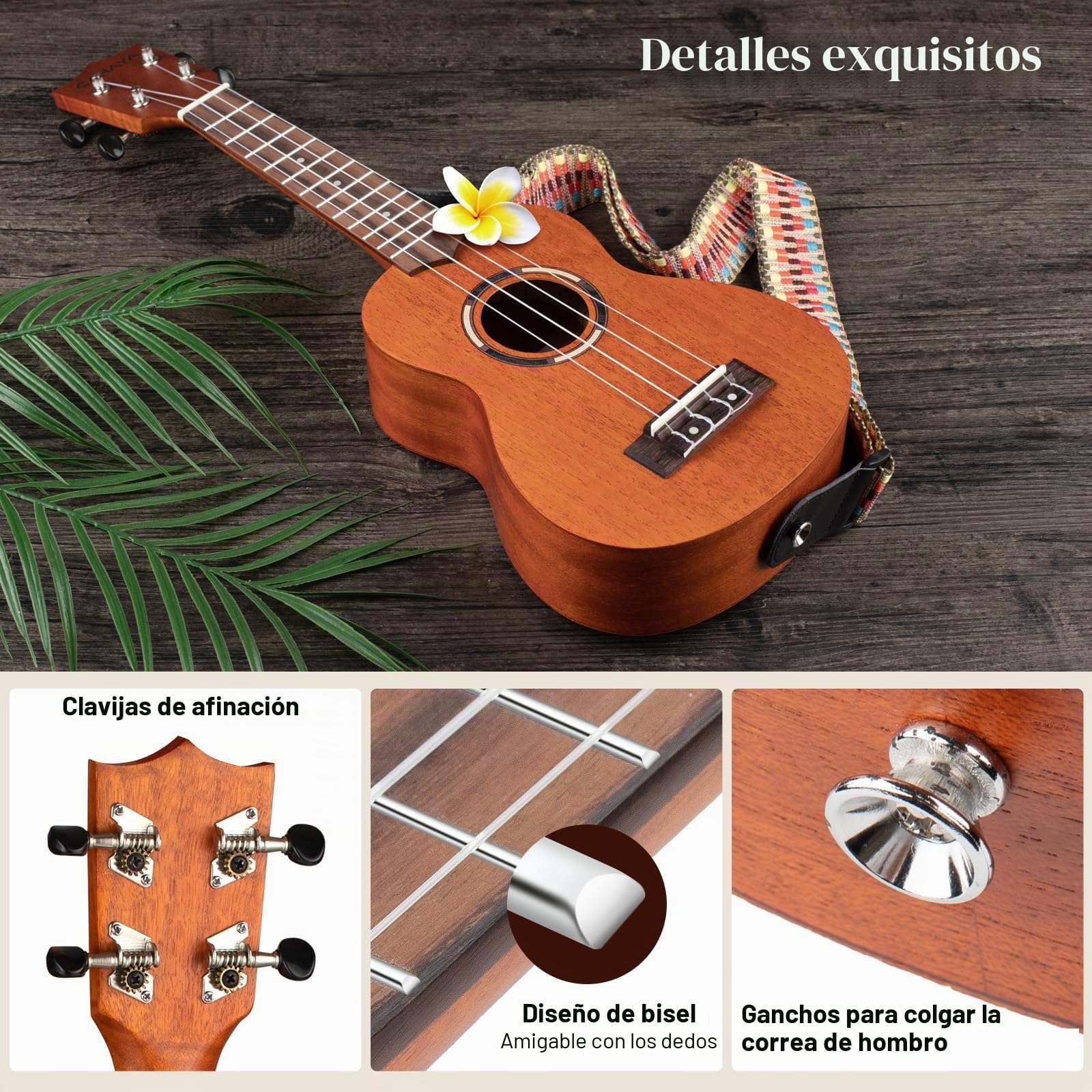 CAHAYA Ukelele Soprano Ukelele de 23 Pulgadas incluye Bolsa de Transporte y Correa con 4 Cuerdas de Nailon para Principiantes Niños y Adultos Modelo CY0336