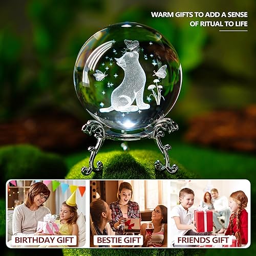 Miniatura 6 de ZEERSHEE Figura de cristal 3D para gatos con soporte de 2.362 in, bola de cristal relacionada con gatos, regalos para amantes de los gatos