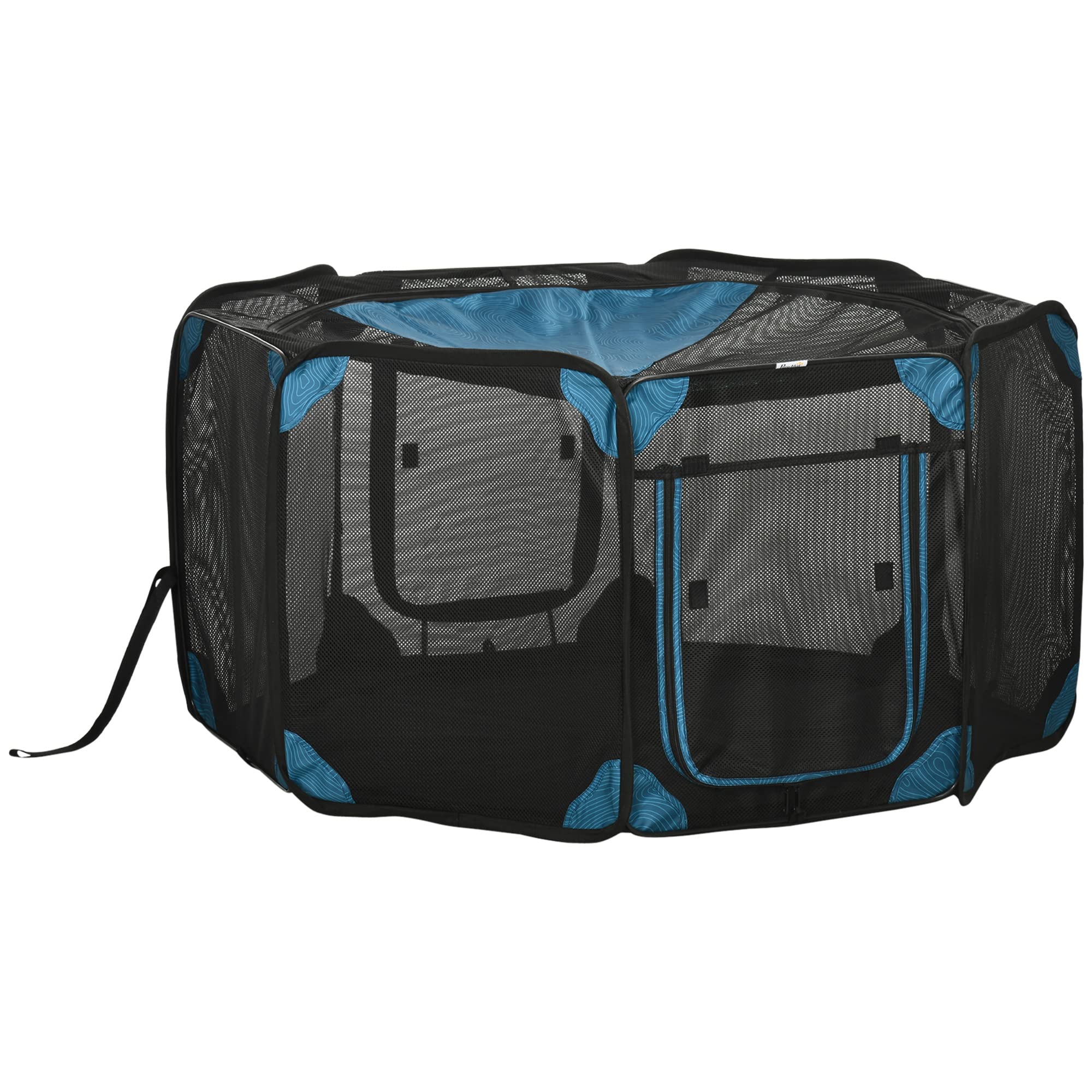 PawHut Parque Plegable para Perros y Gatos de 8 Paneles Parque de Juego para Mascotas con Bolsa de Transporte Recinto Portátil para Conejos Conejillos de Indias para Interior y Exterior Ø91x58 cm Azul