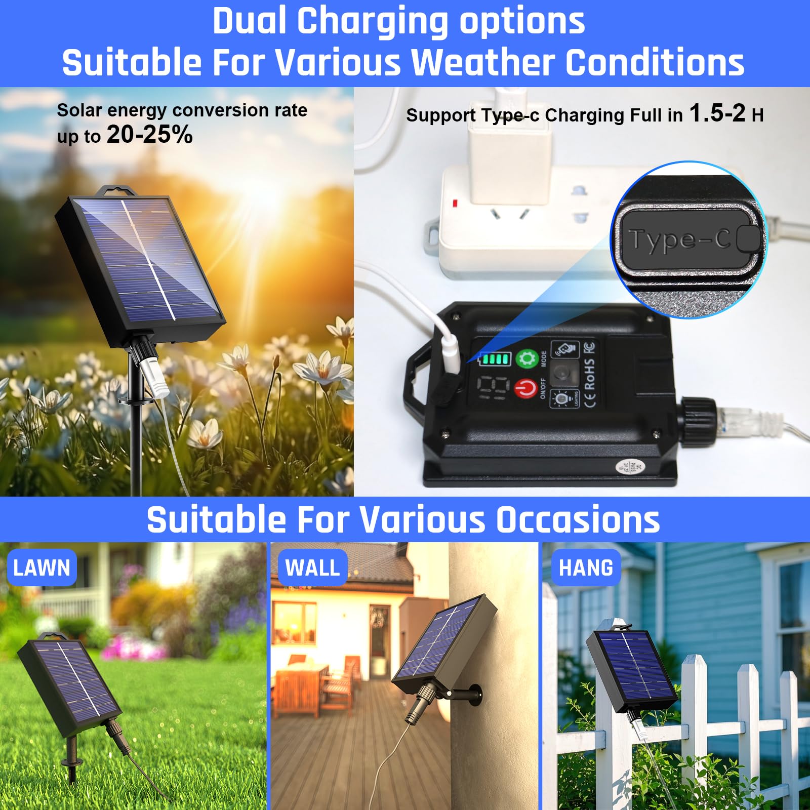 Tira de luces solares mejoradas para exteriores, 500 LED, 170 pies, 19 modos, luces solares y recargables por USB, con temporizador remoto, regulable, impermeable, para jardín, camping, camino