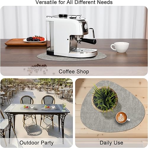 Miniatura 6 de Manteles individuales y posavasos, manteles individuales reversibles lavables redondos, de piel sintética, lavables, antideslizantes, resistentes al