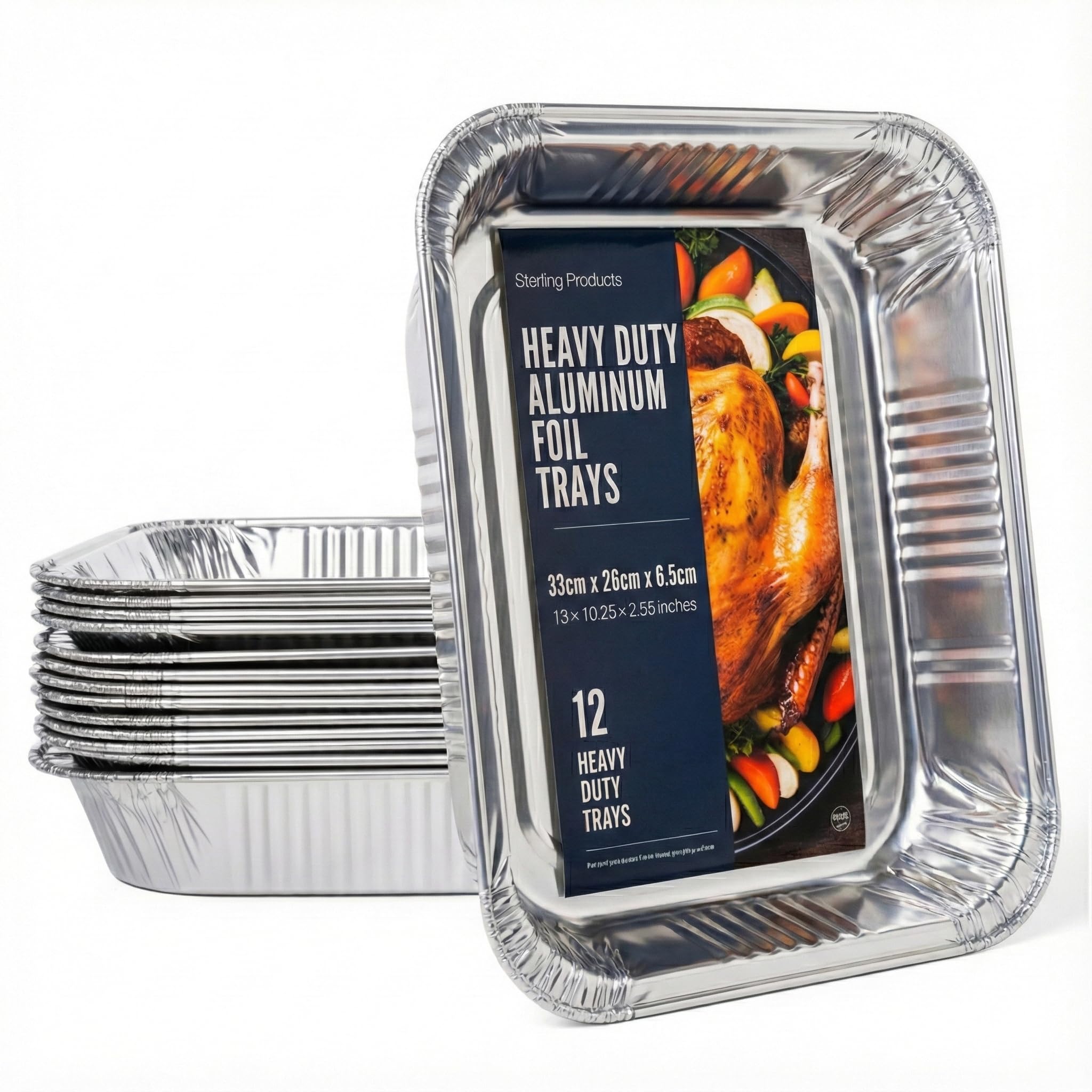 Sterling Heavy Duty Aluminium Foil Trays 33cm - Strong Catering Disposable Baking & Oven Roasting Trays - Pack of 6