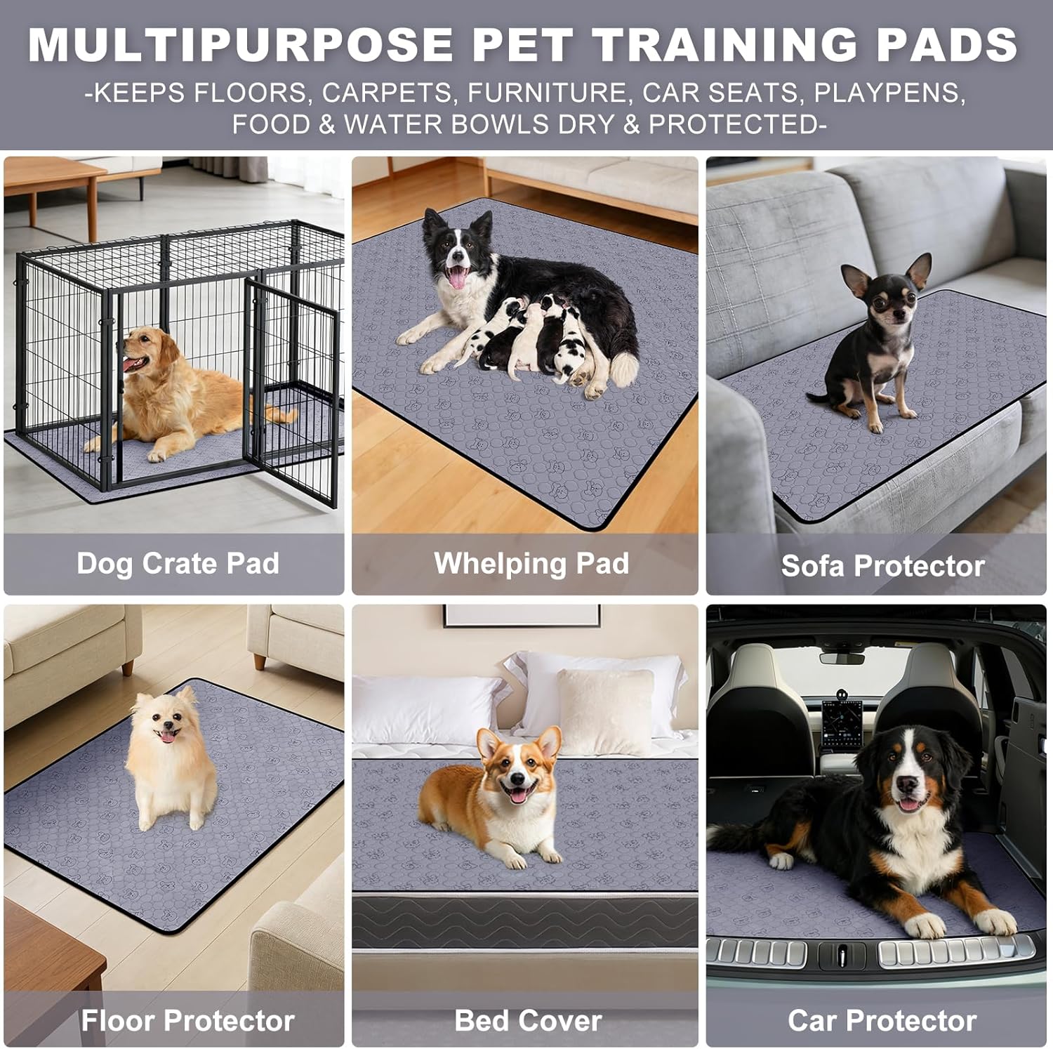 Washable Pee Pads for Dogs, 72"x72" 1 Pack Reusable Puppy Training Pads, Super Absorbent Waterproof Leak-Proof, Non-Slip Bottom, Heavy Duty Whelping Pads for Crate, Playpen, Bed, Floor