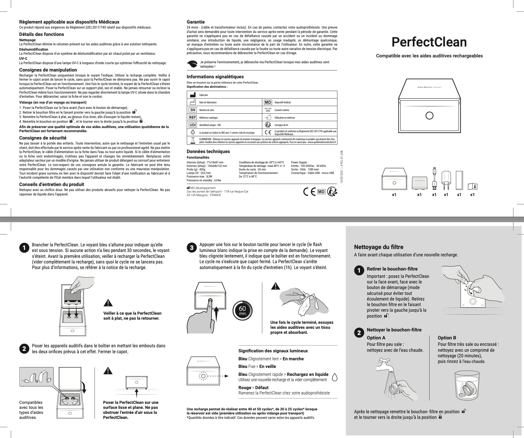 Audinell PerfectClean - Déshumidificateur et nettoyeur pour appareils auditifs - Lampe UV-C - Elimine le cérumen sur les aides auditives - Déshumidification - Recharge inclue
