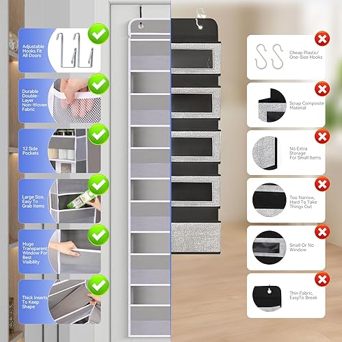 Miniatura 4 de WishJazz 2 Pack Over The Door Organizer, 5 Shelf Heavy Duty Door Organizer Hanging - RV Storage and Organization Bedroom, Anti Tilt 45lbs Closet