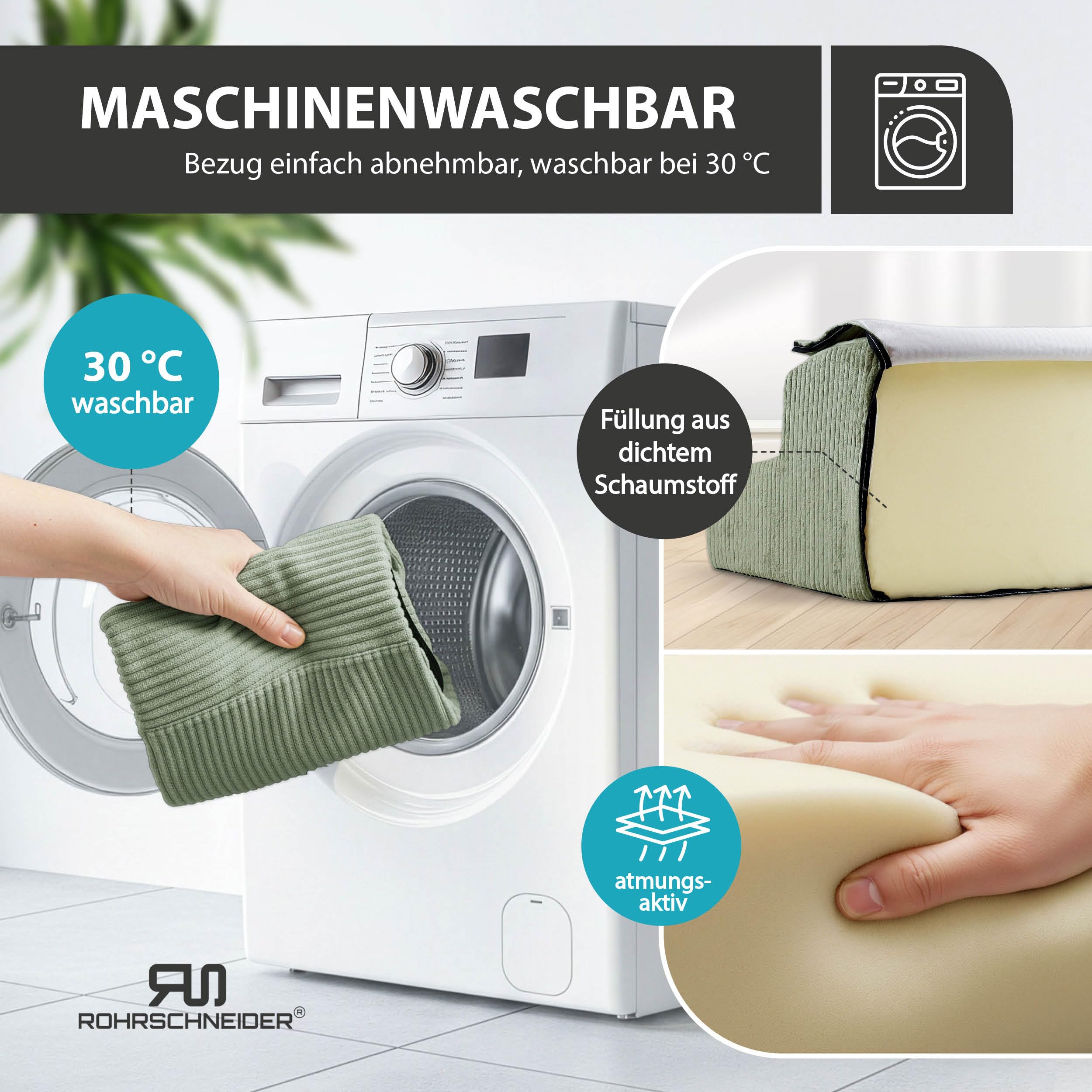 Rohrschneider Haustiertreppe klein, waschbar, Schaumstofffüllung (Salbei) | rutschfest, waschbarer Cordbezug
