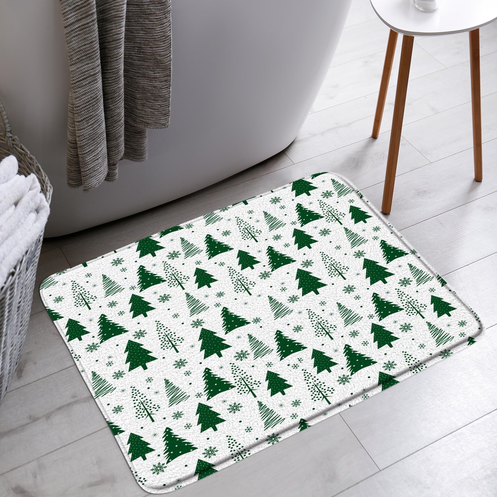 Merry Christmas Bath Mat Green White Christmas Tree Snowflake Winter Holiday Bathroom Bathtub Floor Rugs Doormat Toilet Decor