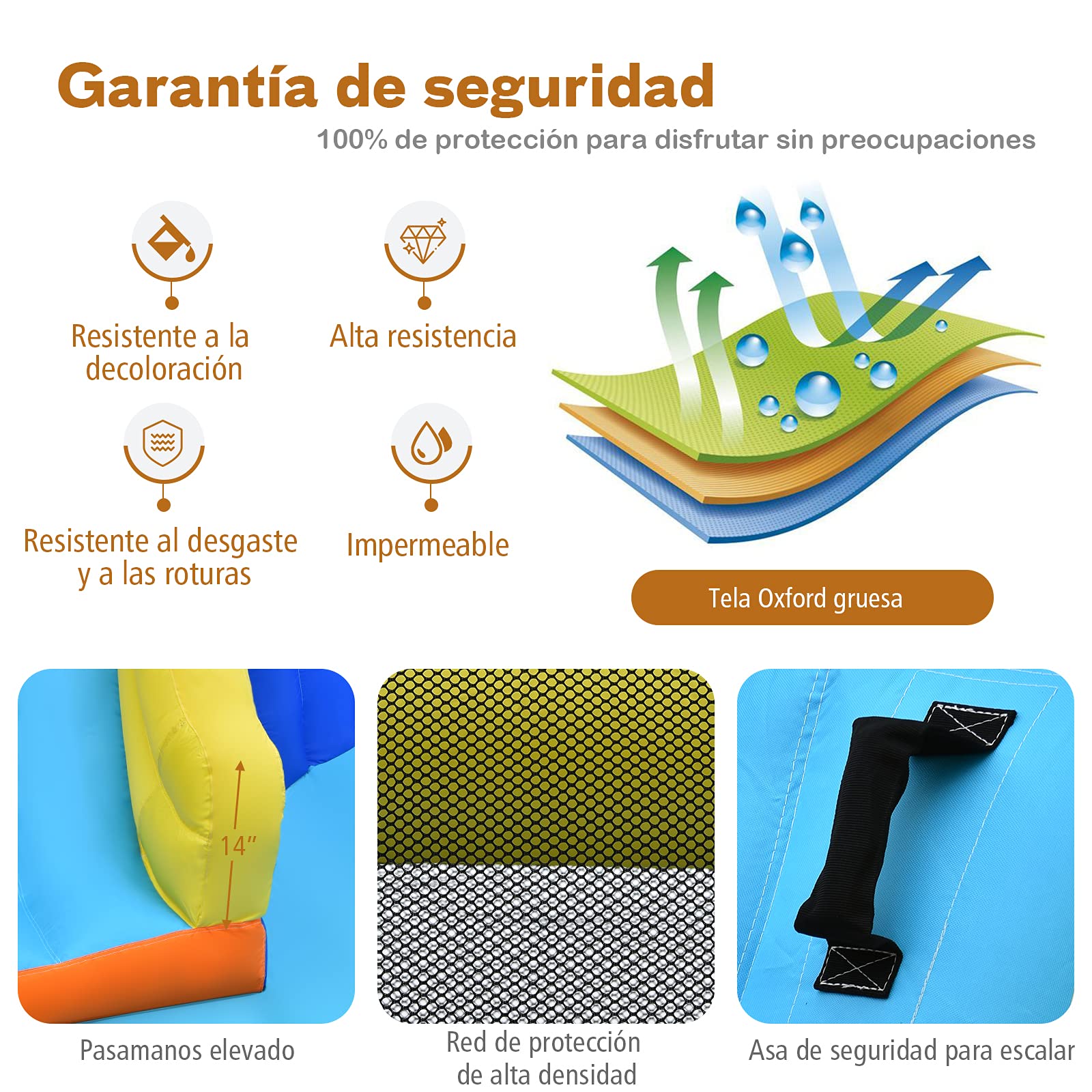 COSTWAY Castillo Hinchable Acuática, Castillo Inflable 6 en 1 con Rociador de Agua y Tobogán, Parque Acuático Inflable y Duradero para Uso Seco y Mojado, Bolsa de Rransporte (con Soplador)