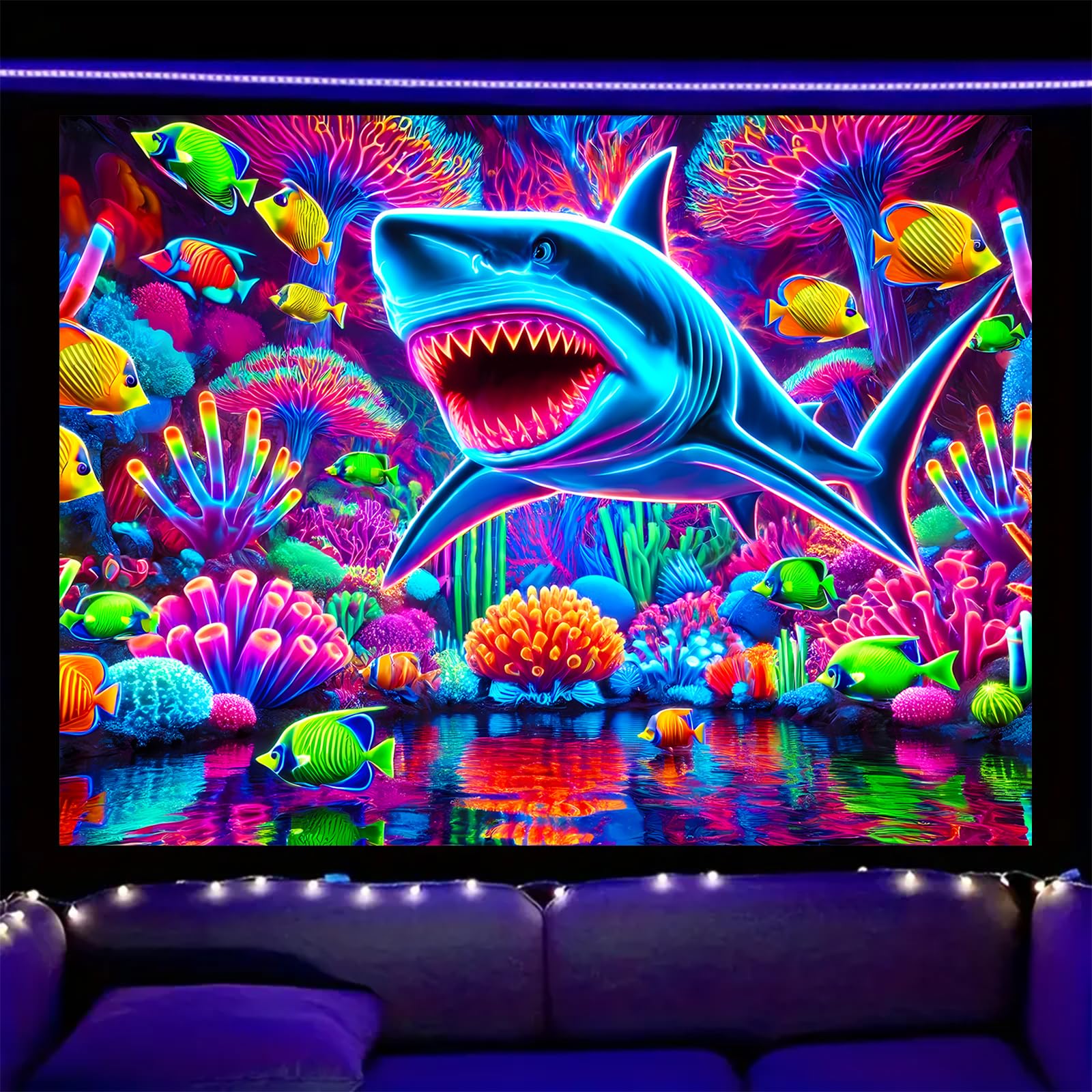 Nuxovilar Neon Shark Wall Tapestry Polyester 78.74x59.05 In
