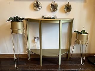 Wooden Half Moon Console Table Hallway 1 Shelf Storage Furniture Unit Table In Gold 2-Tier Console Table, Wooden Side End Table, Hall Desk for Living Room Bedroom Entryway